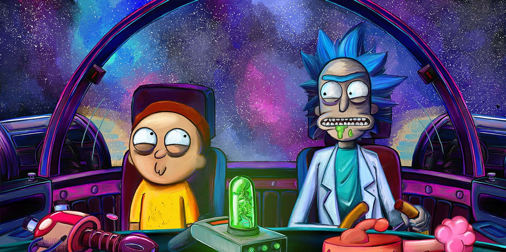 Rick And Morty Funny Look Spaceship Laptop Background