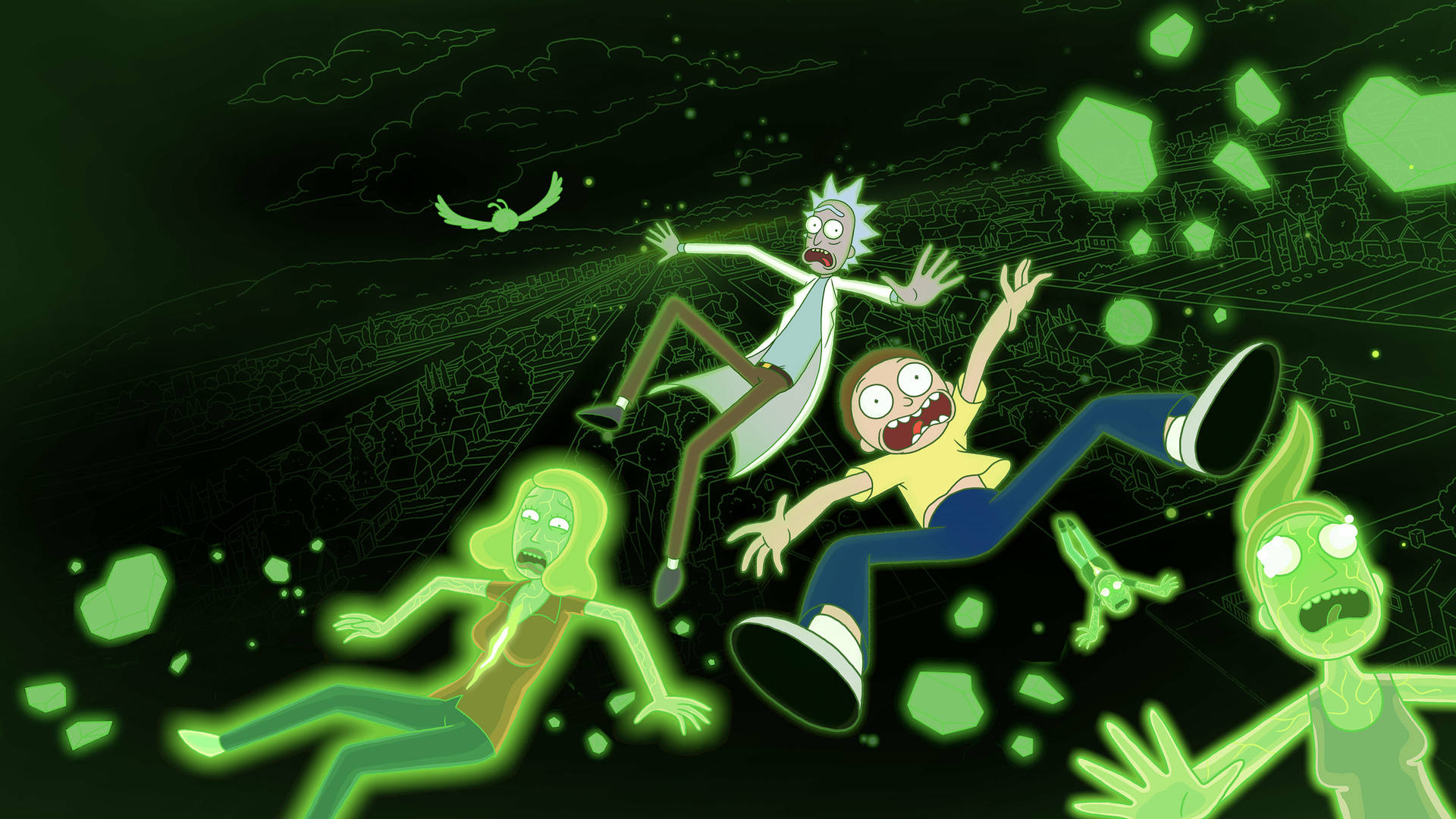 Rick And Morty Hd Computer Falling Down Background