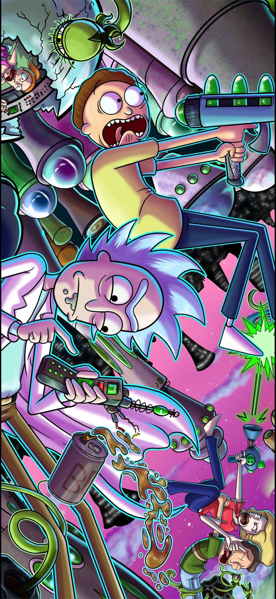 Rick And Morty In A Battle Iphone Background