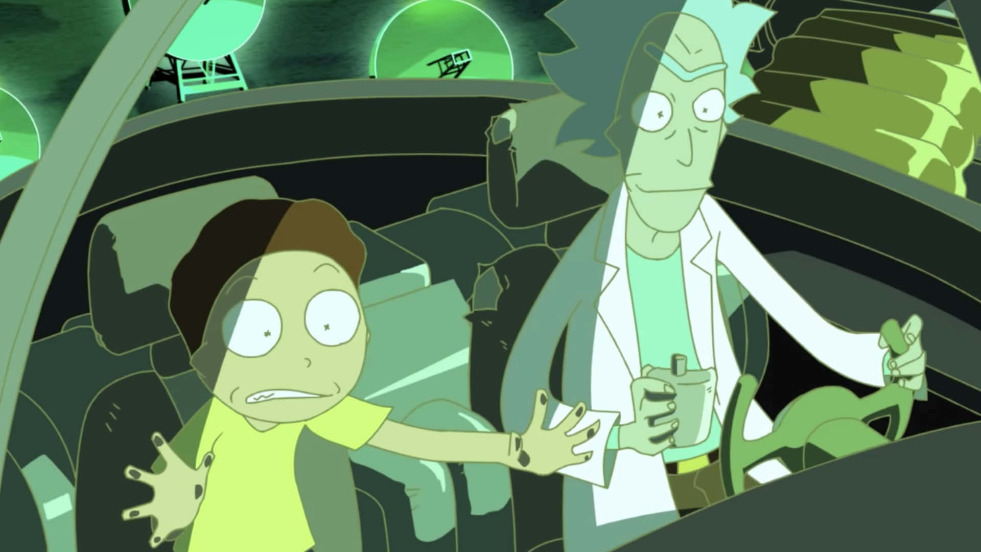 Rick And Morty In A Car Background