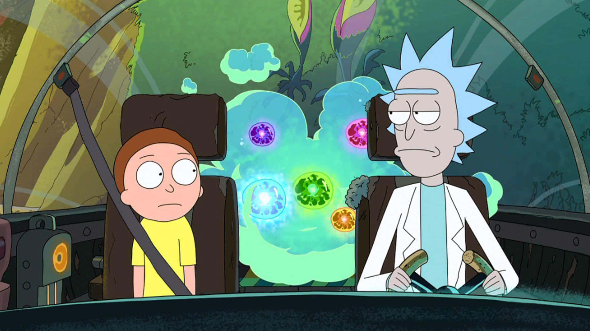 Rick And Morty In A Car With A Green Screen Background