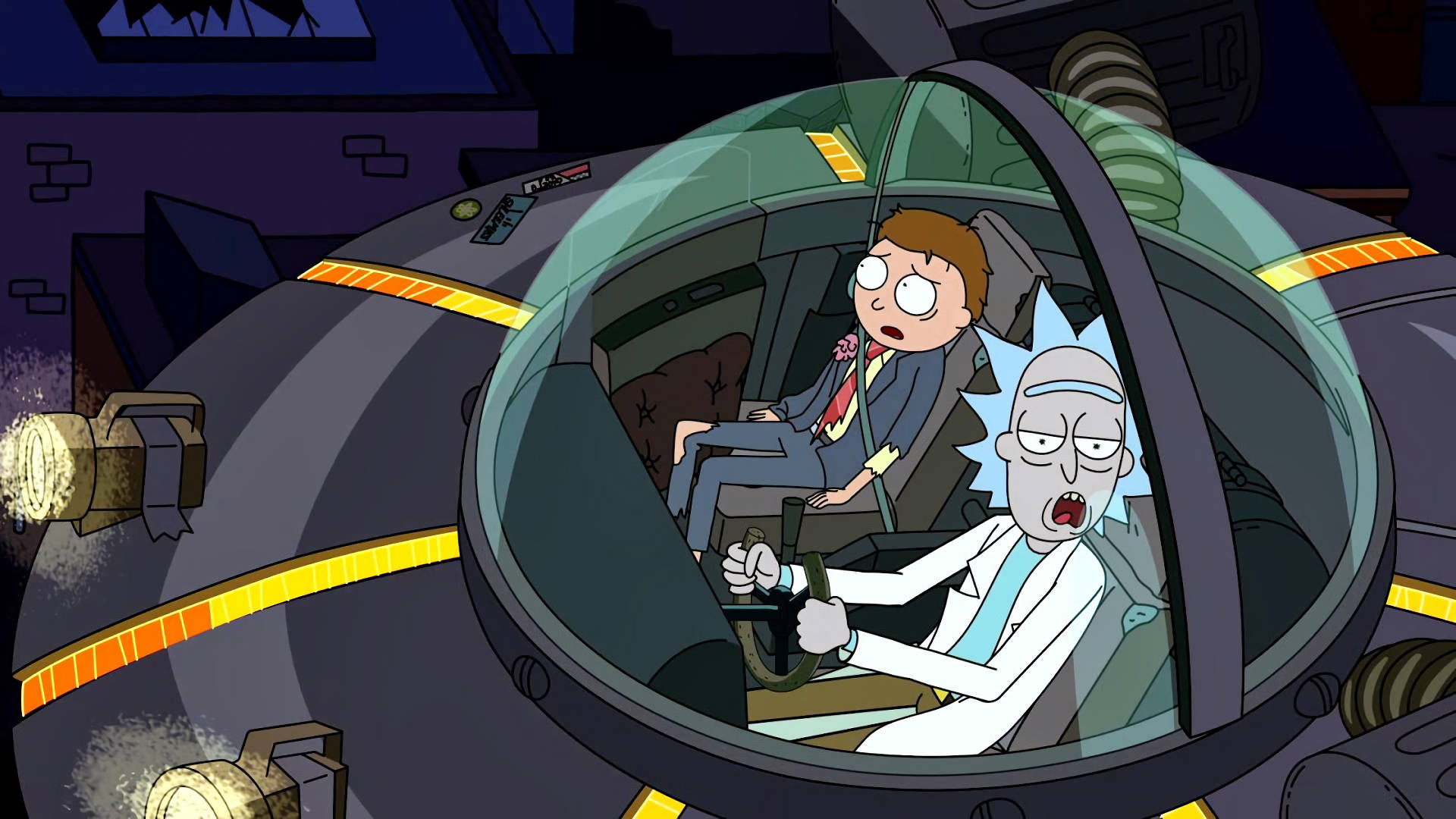 Rick And Morty Inside A Ufo Sad Background