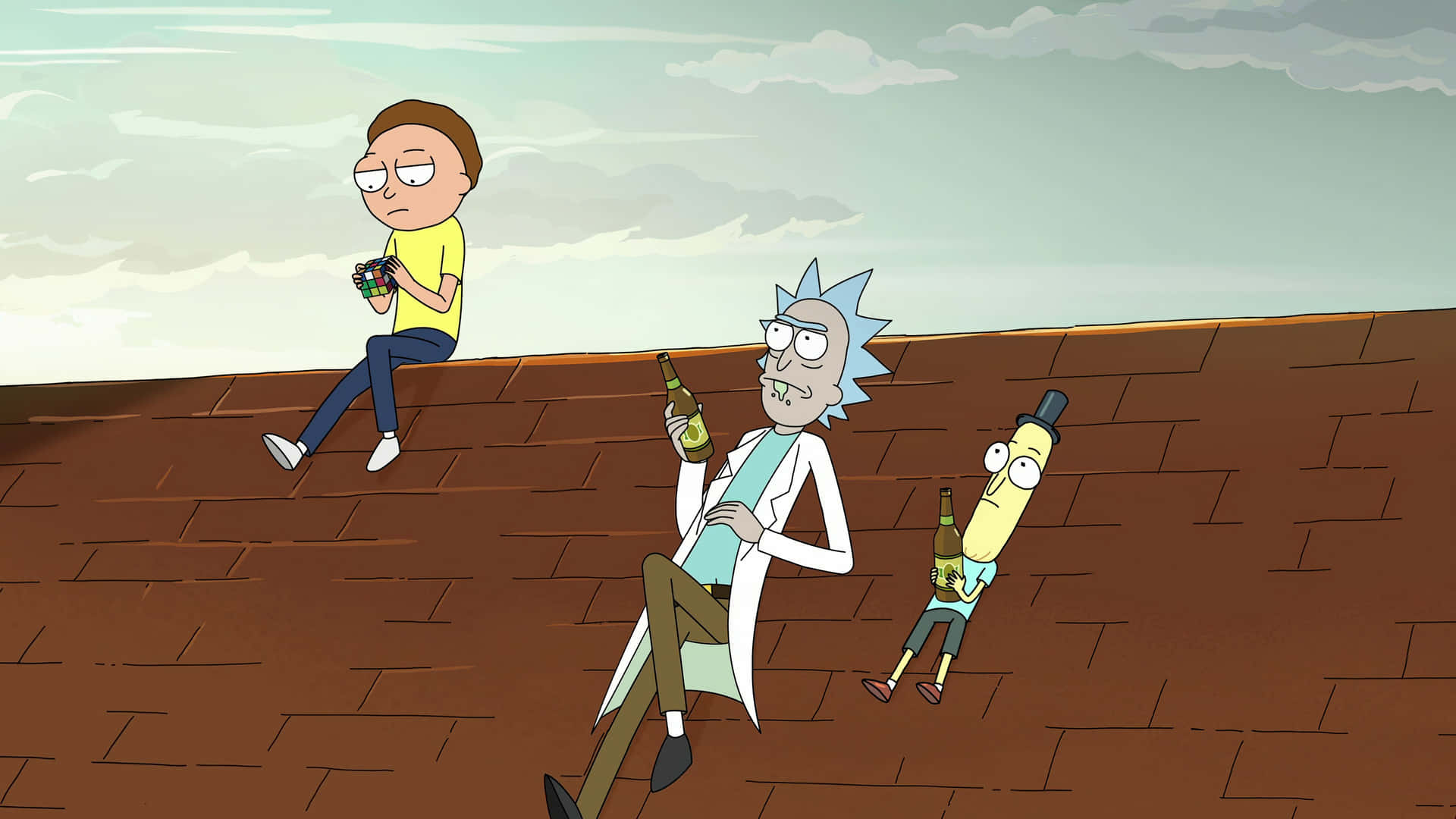 Rick And Morty Macbook Sitting On The Roof Background