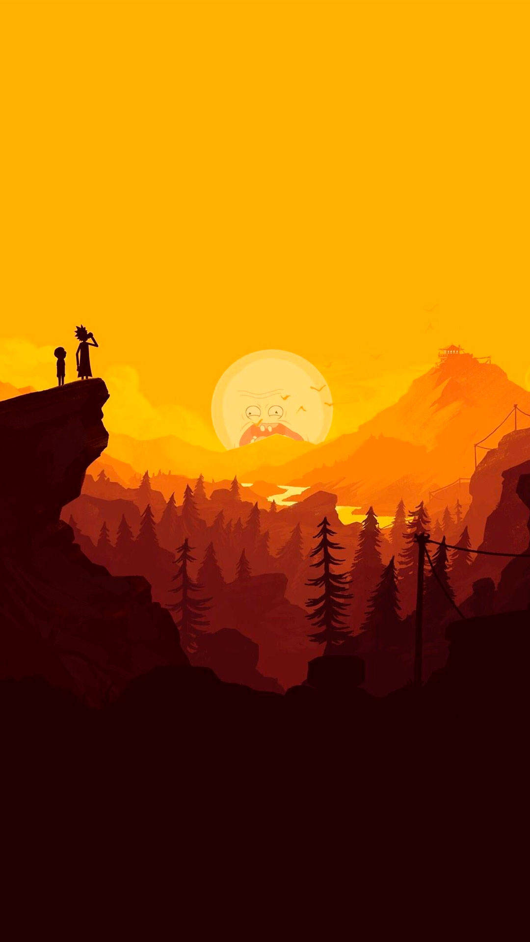 Rick And Morty On Cliff Iphone Background