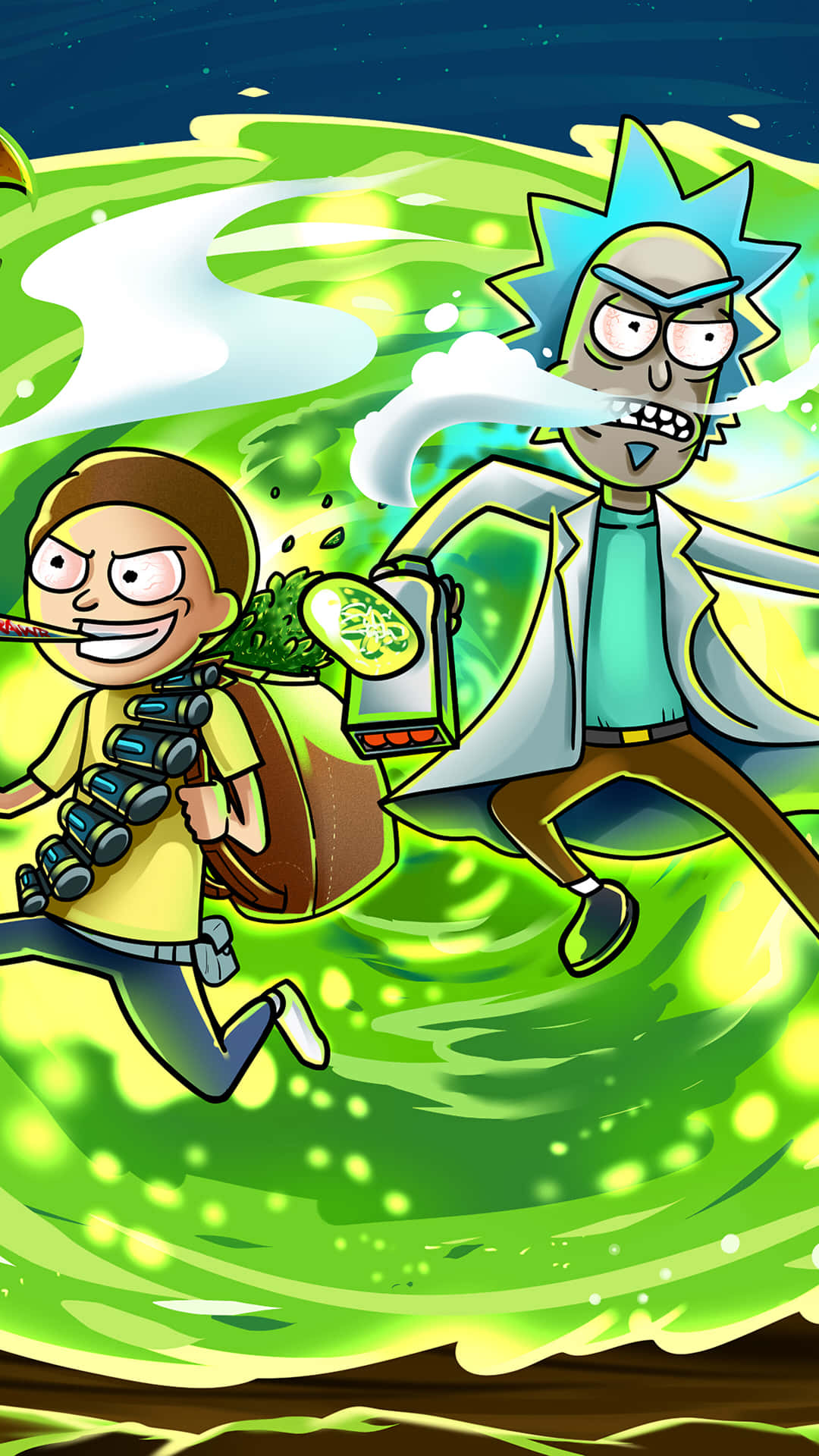 Rick And Morty Portal Green Field Background