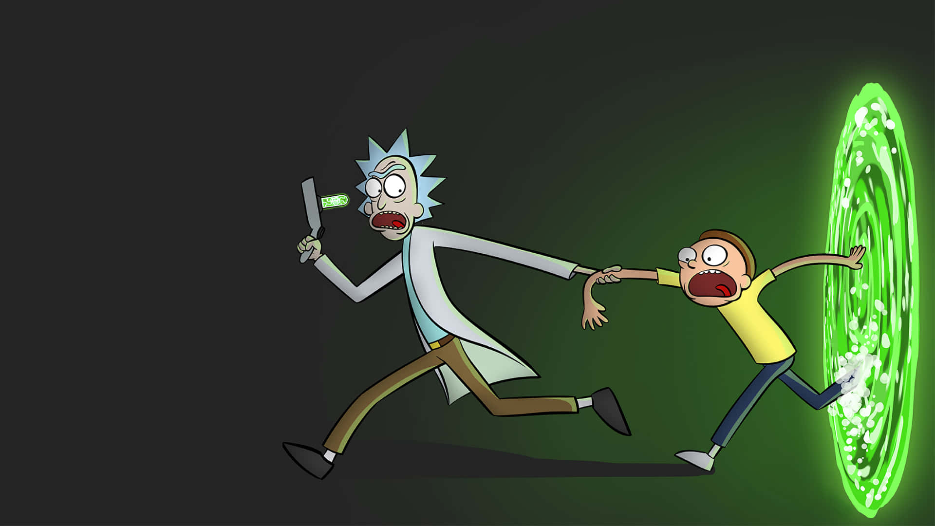 Rick And Morty Running Portal Green Light Portal Background