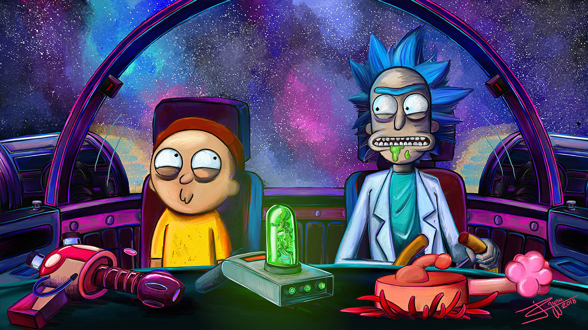 Rick And Morty Stoner Inside Flying Saucer Background
