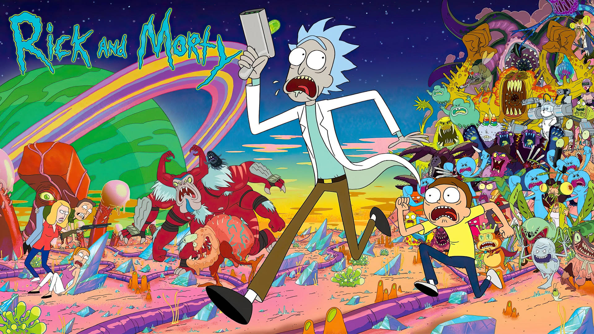 Rick And Morty Stoner Running Away Together Background