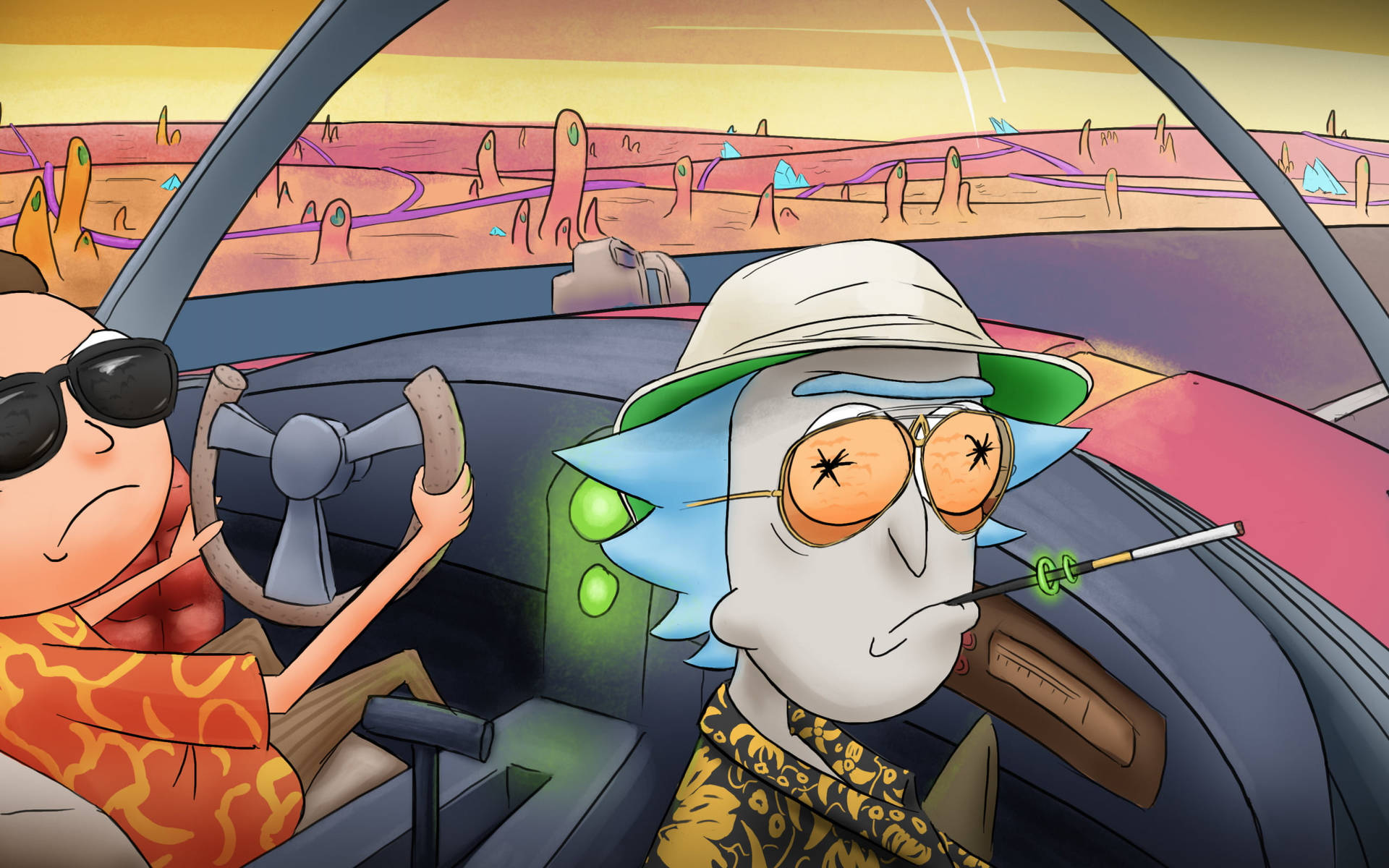 Rick And Morty Stoner Uncanny While Driving Background