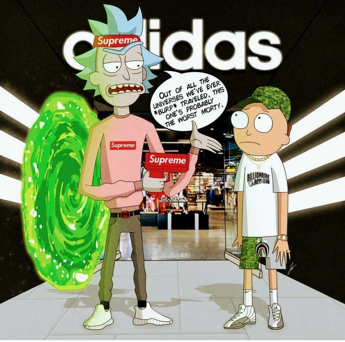 Rick And Morty Supreme Adidas Background