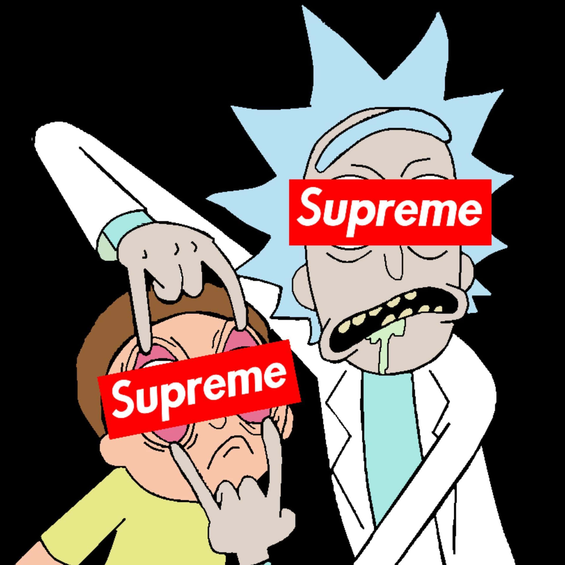 Rick And Morty Supreme Rock And Roll Signs Background