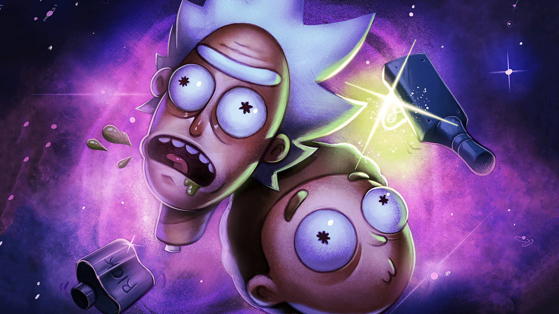 Rick And Morty Trippy Purple Galaxy Background