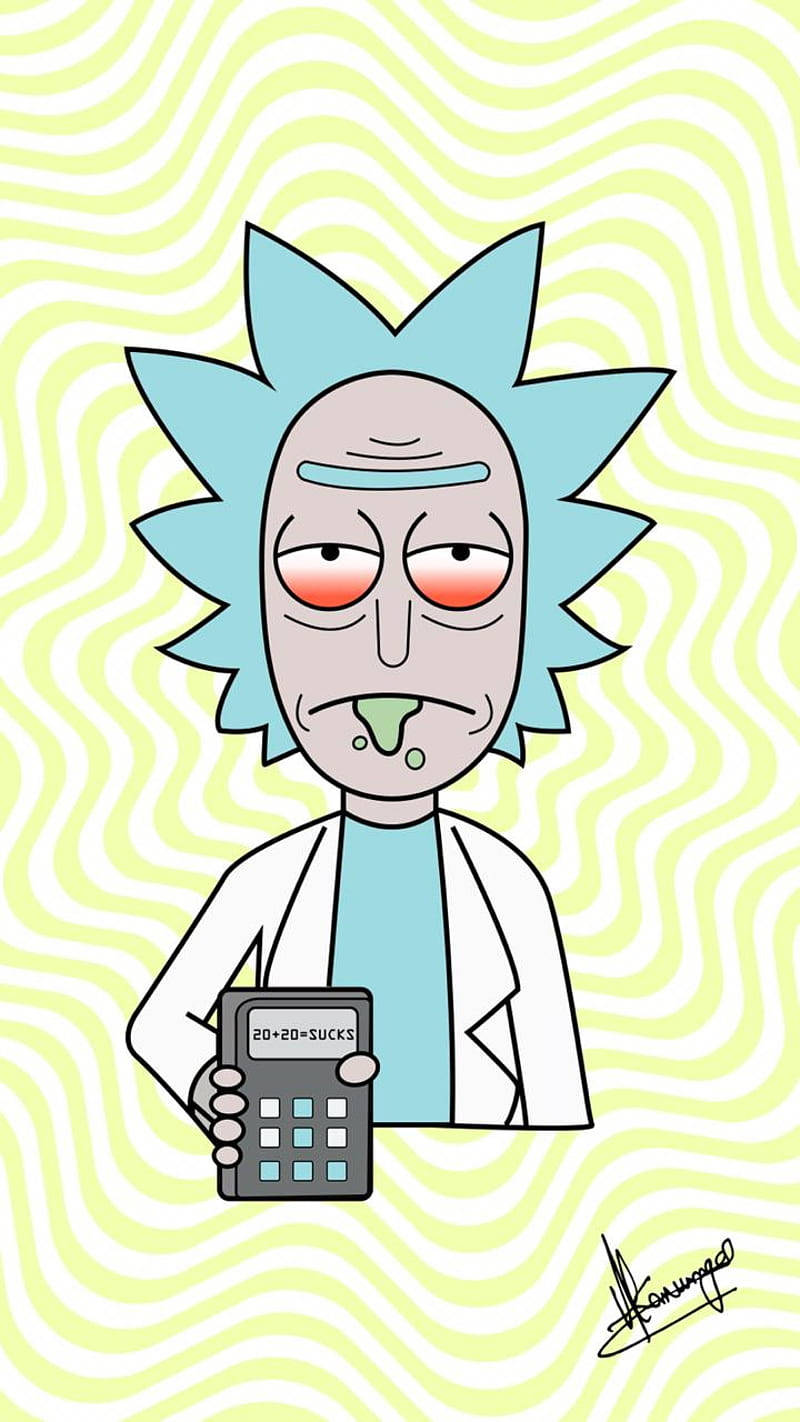 Rick Sanchez Holding A Calculator Tablet Background