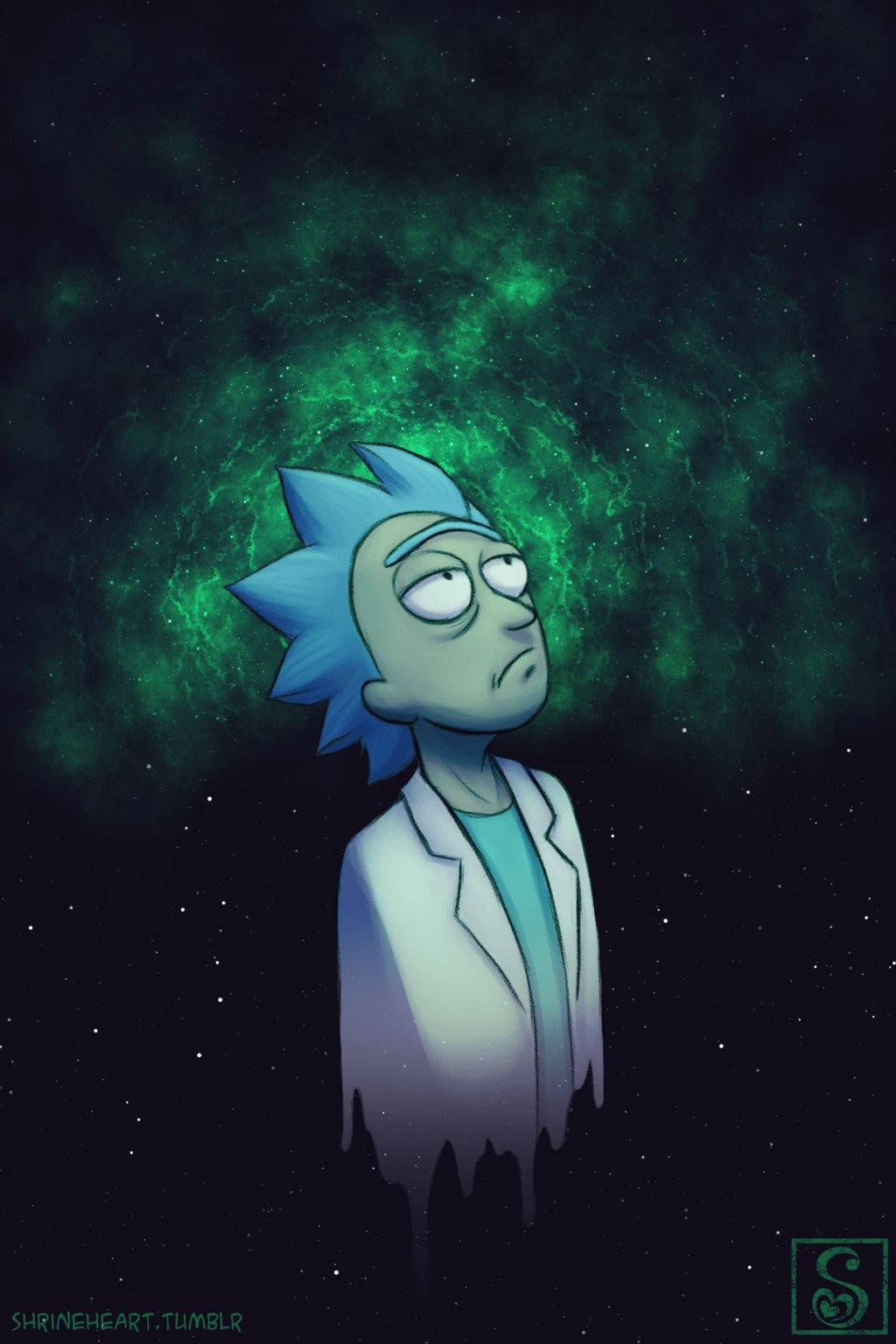 Rick Sanchez Looking Up Tablet Background