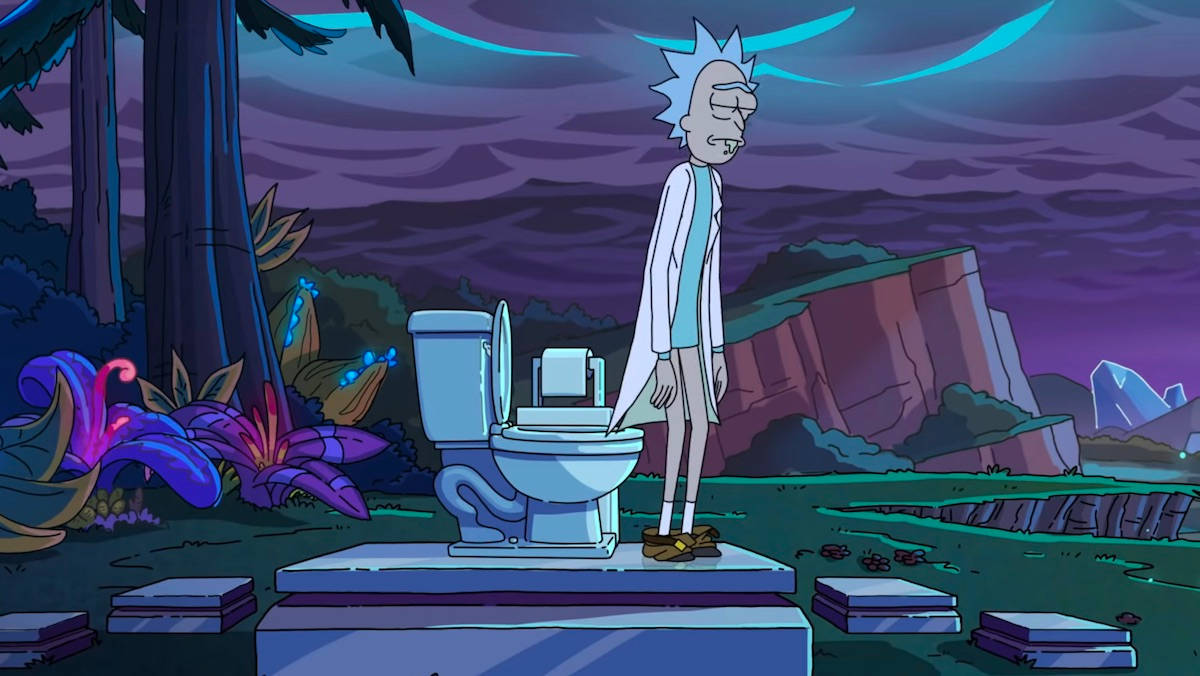 Rick Sanchez Sad Face And A Toilet Bowl Background