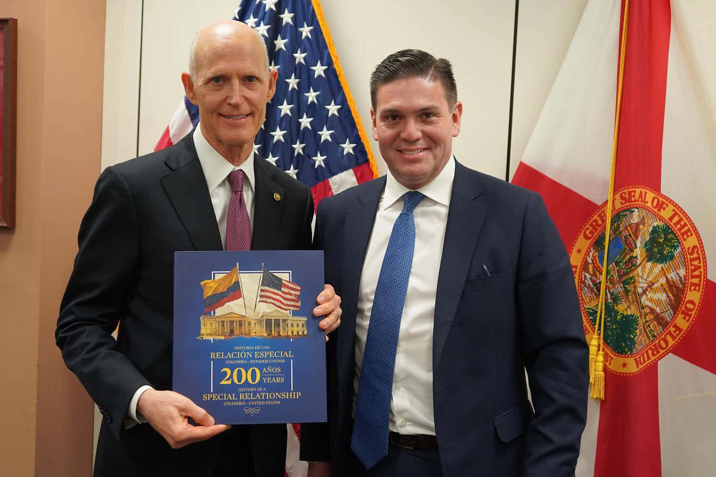 Rick Scott Holding Colombia Relations Commemoration Plaque
