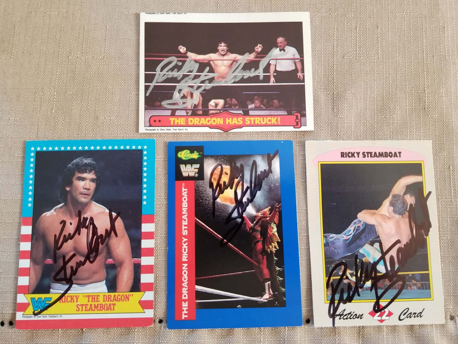 Ricky Steamboat Vintage Signed Trading Cards Background