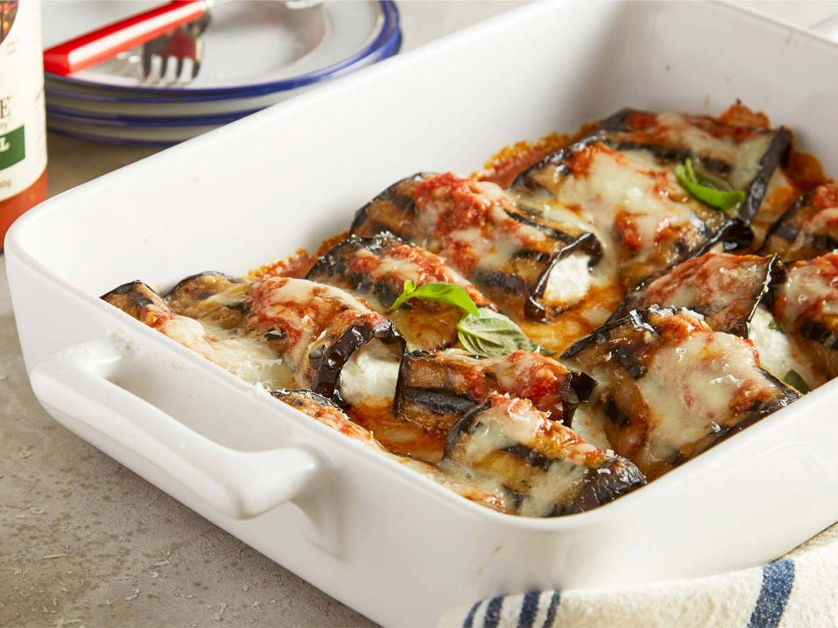 Ricotta Stuffed Eggplant Parmigiana Casserole Background