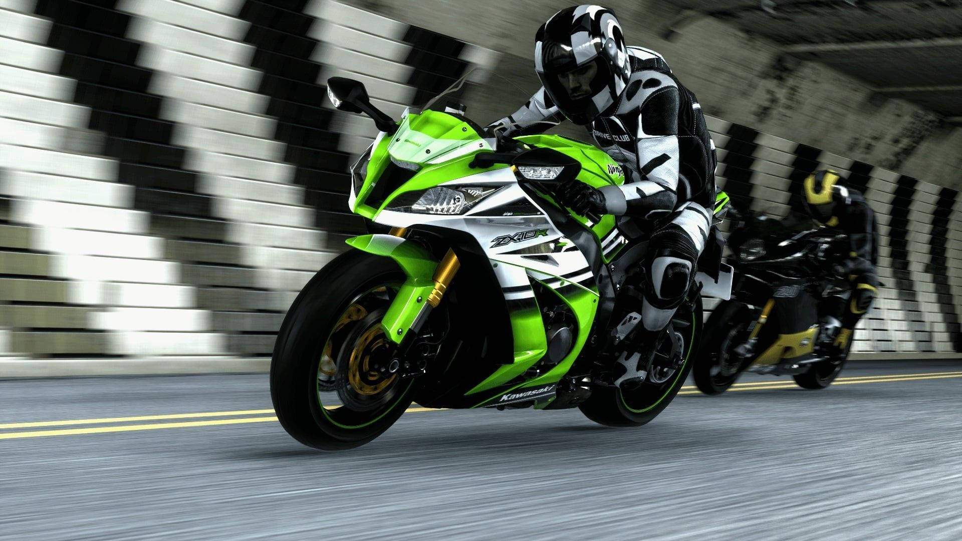 Rider Runs Neon Green Kawasaki H2r