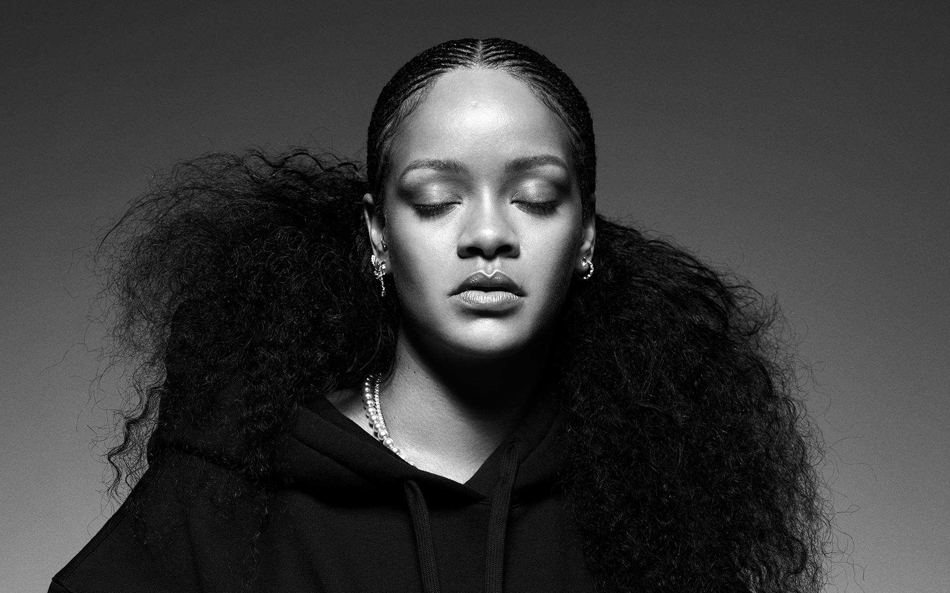 Rihanna Admired In Black And White. Background