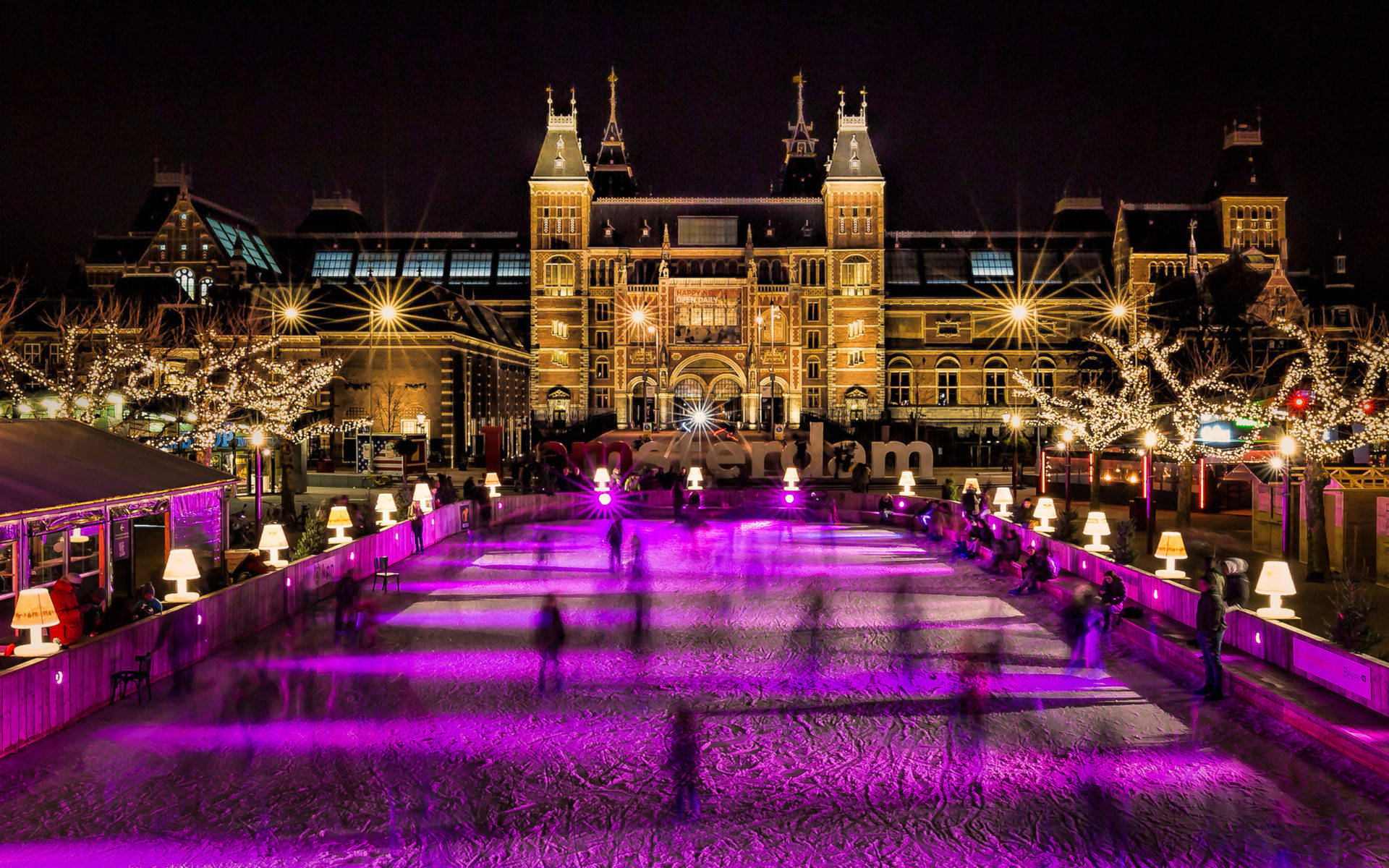 Rijksmuseum Pond With Pink Lights Background