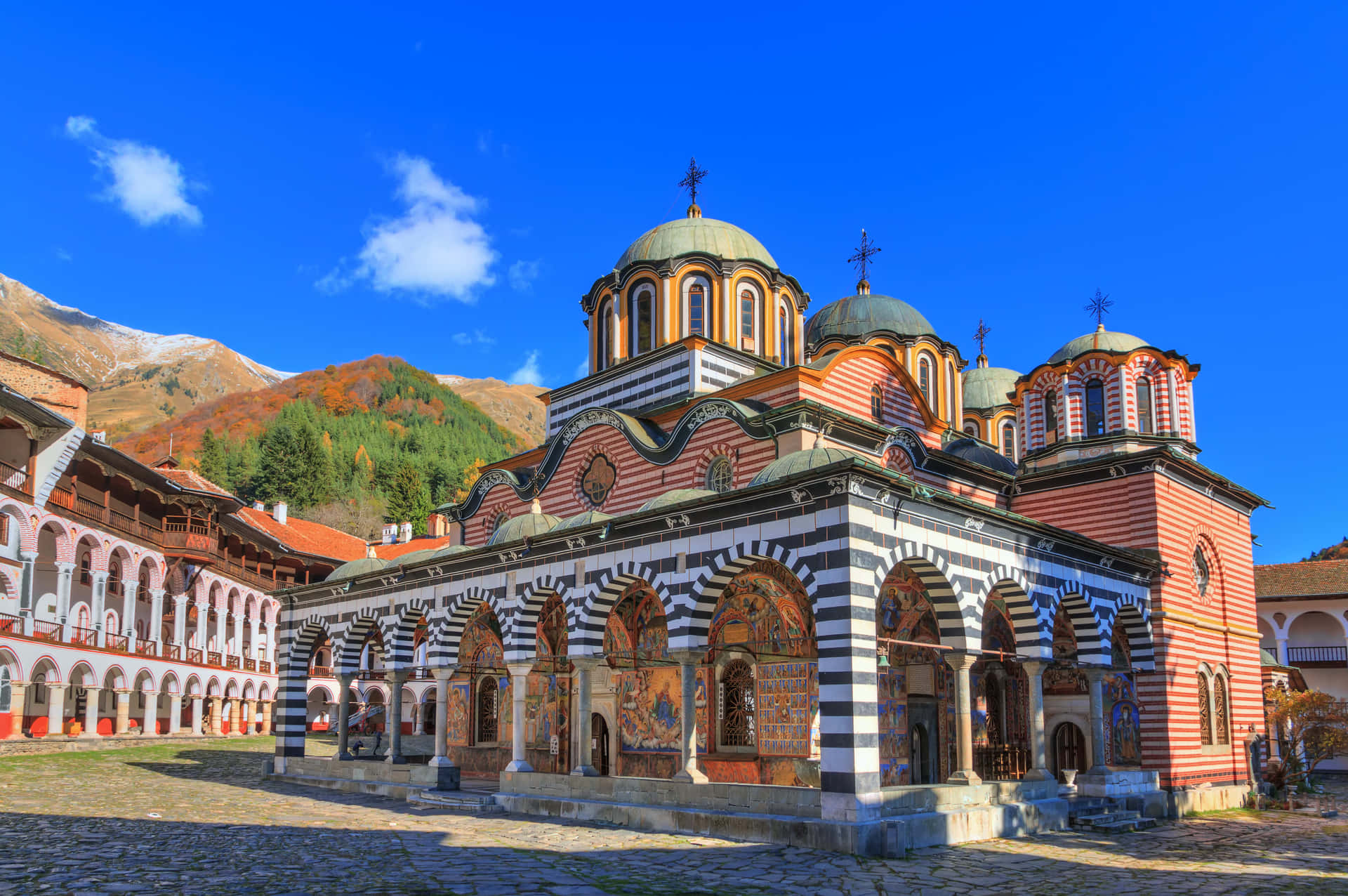 Rila Monastery Beneath The Blue Sky