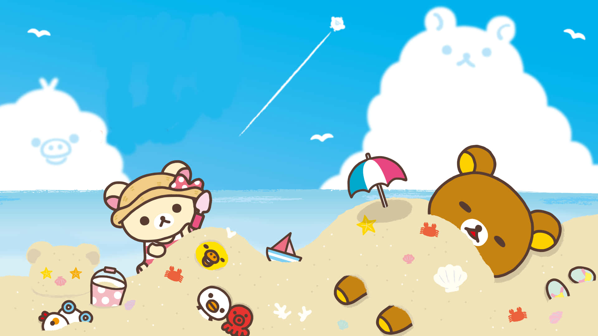 Rilakkuma Laptop Playing Beach