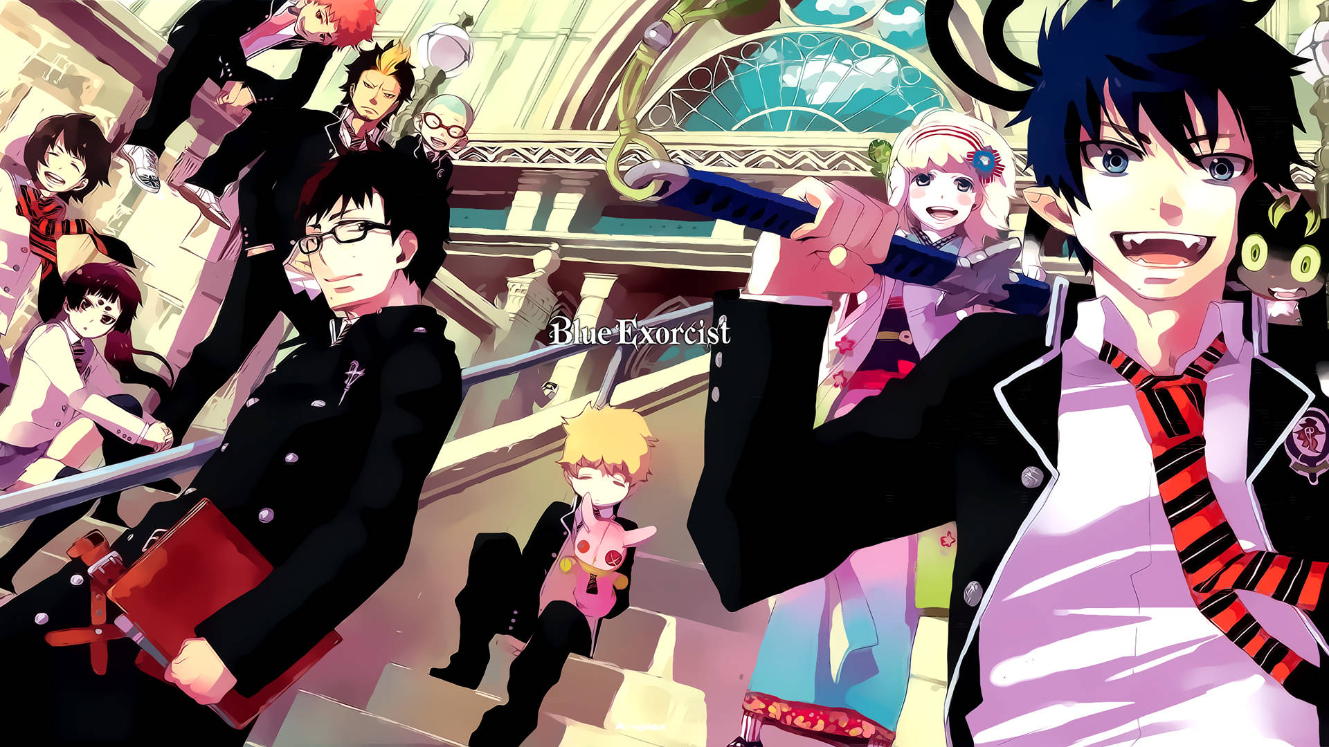 Rin And Friends In Blue Exorcist Background