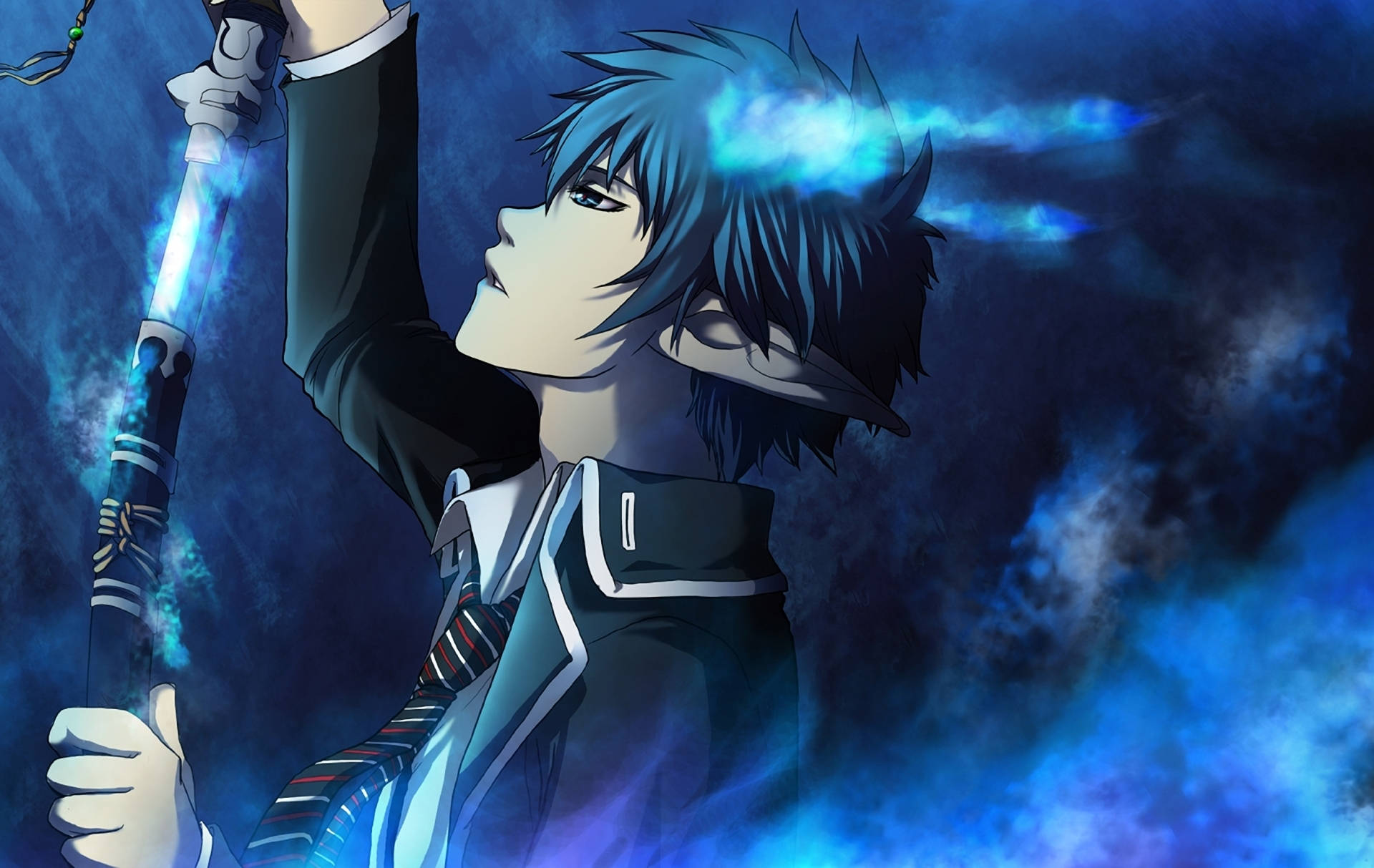 Rin Okumura Prepares To Fight In Blue Exorcist Background