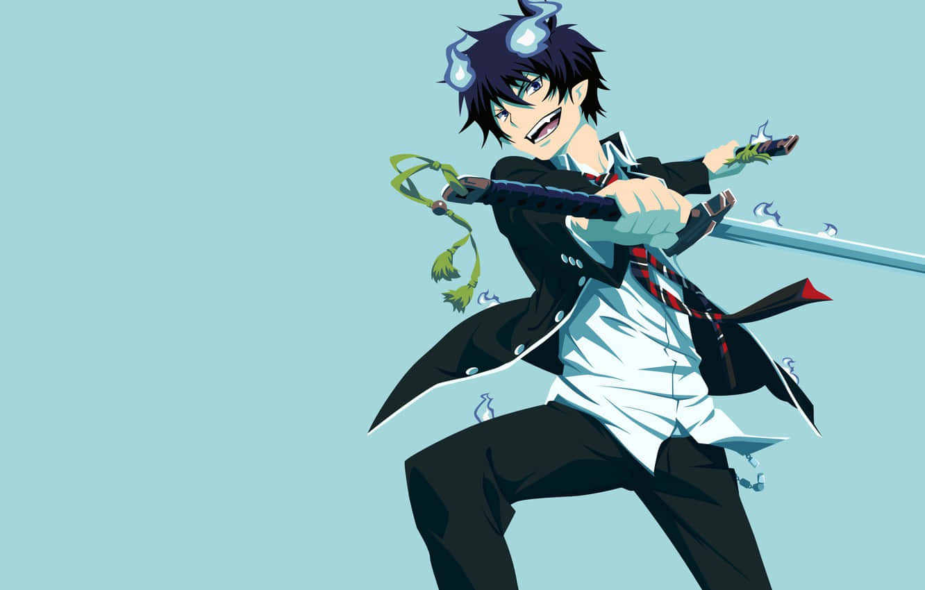 Rin Okumura Unleashing His Blue Flames Background