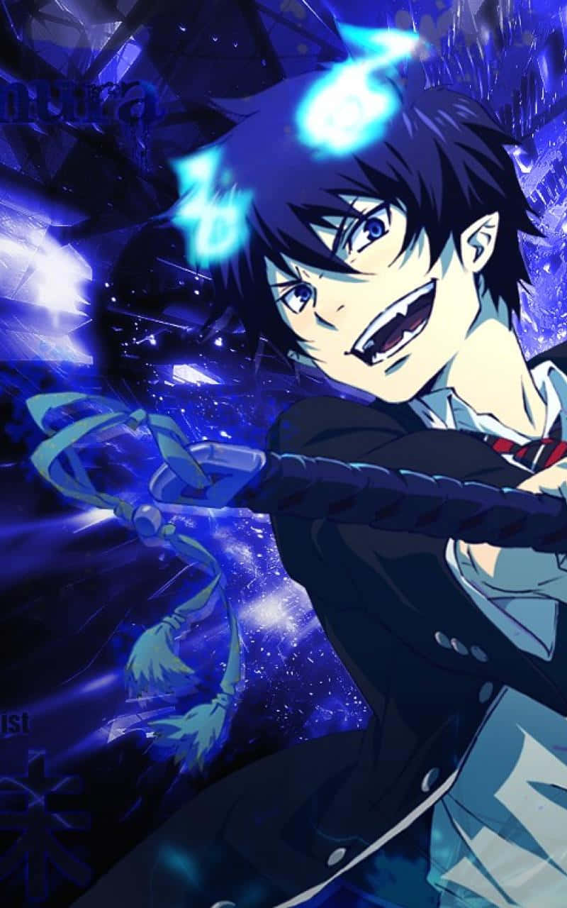 Rin Okumura Unleashing His Blue Flames Background