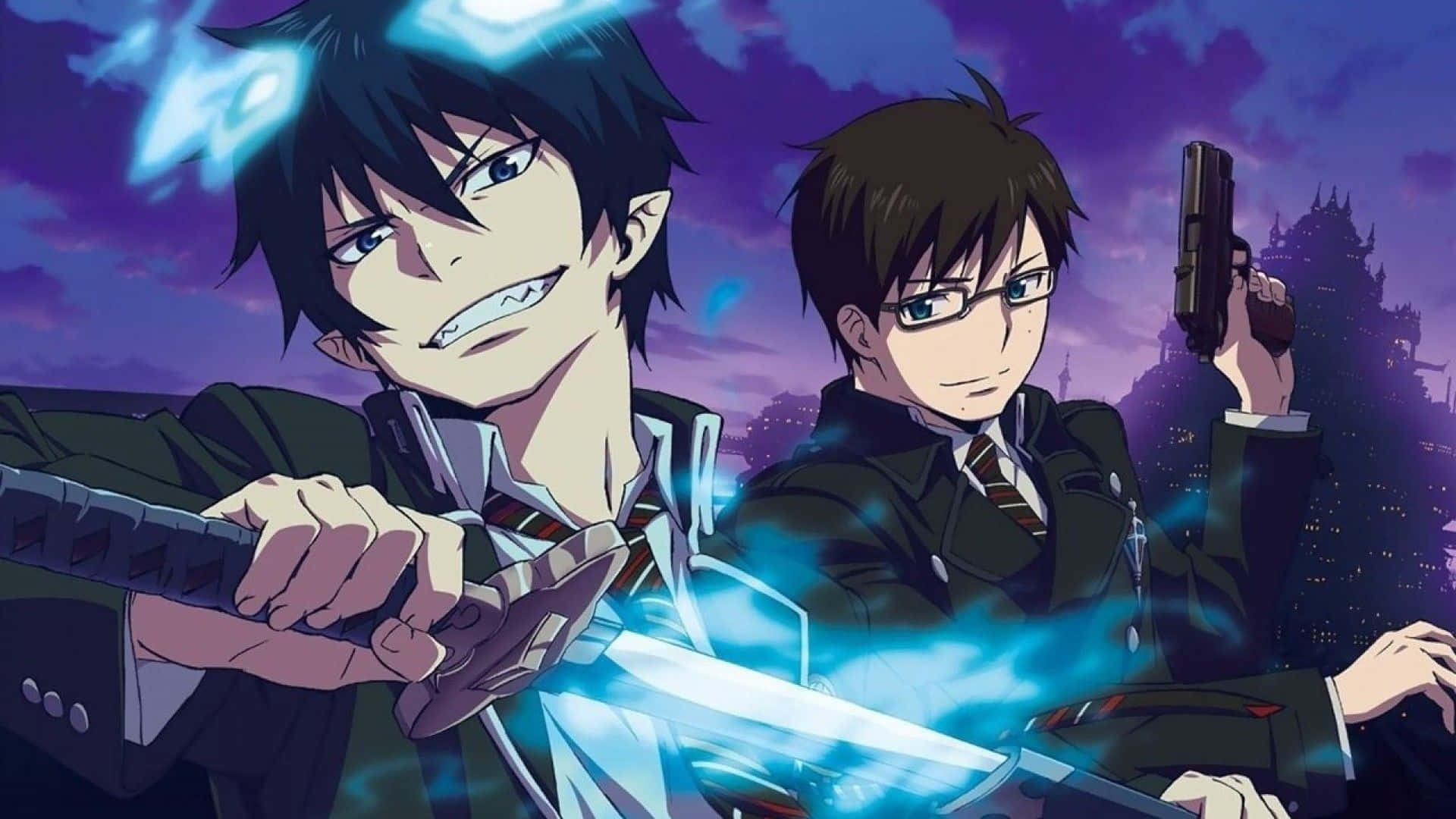 Rin Okumura Unleashing His Blue Flames Background