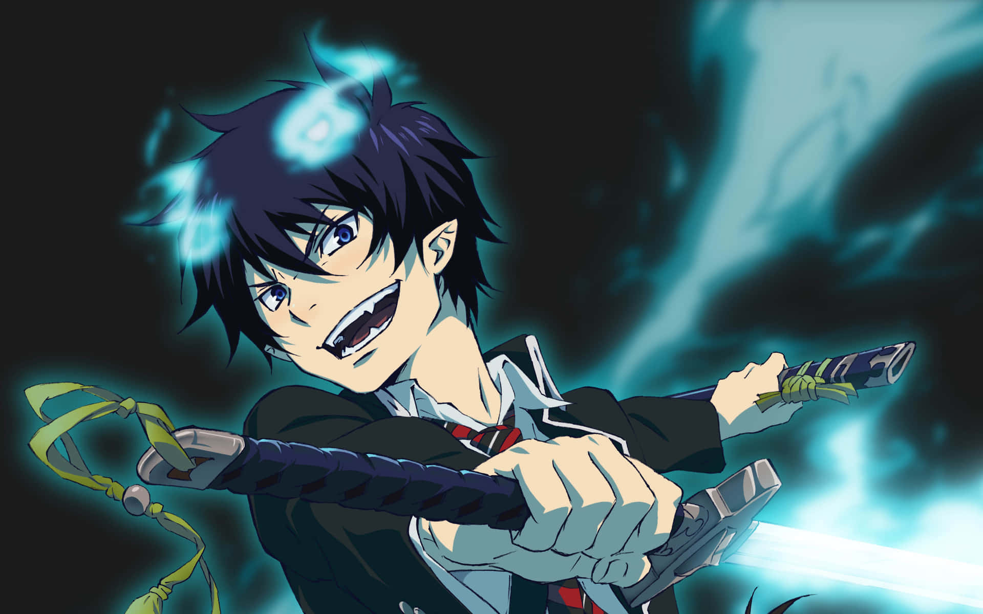 Rin Okumura Unleashing The Blue Flames Background