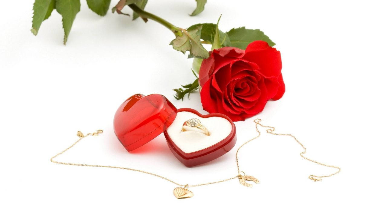 Ring And Red Rose For Proposal On Valentine's Day