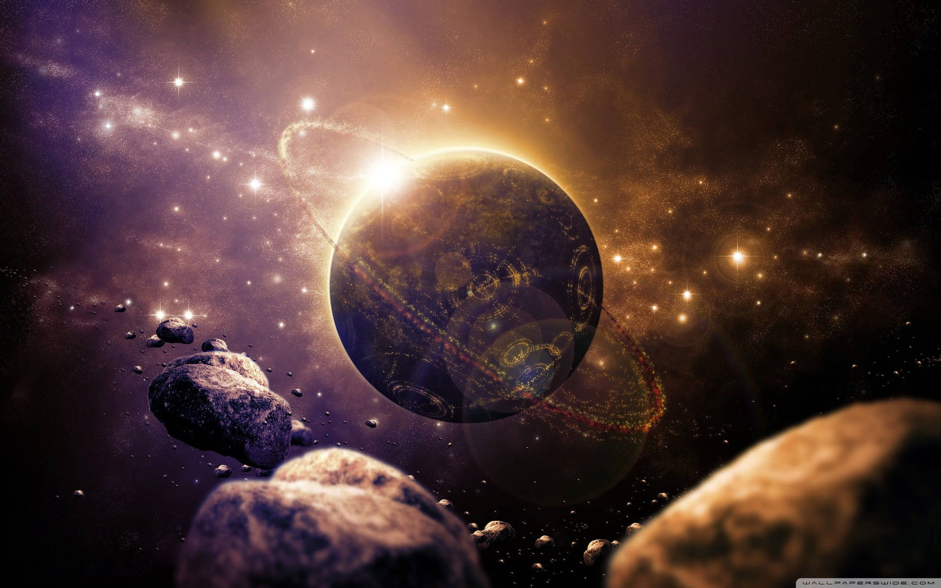 Ring Planet Space Rocks Background