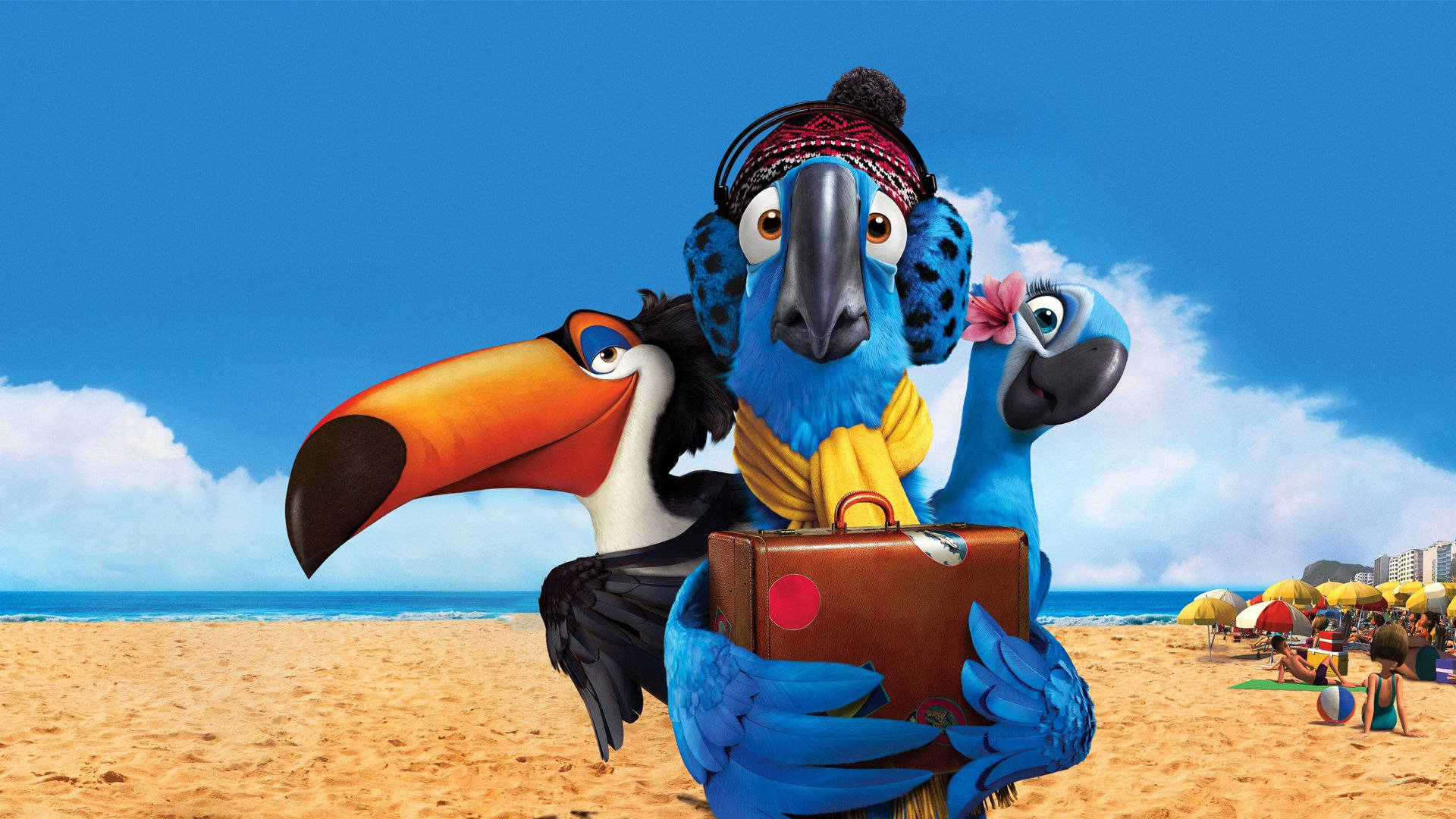 Rio 2 Characters At The Beach Background