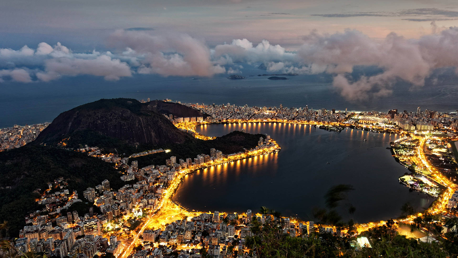 Rio De Janeiro Lagoon At Night