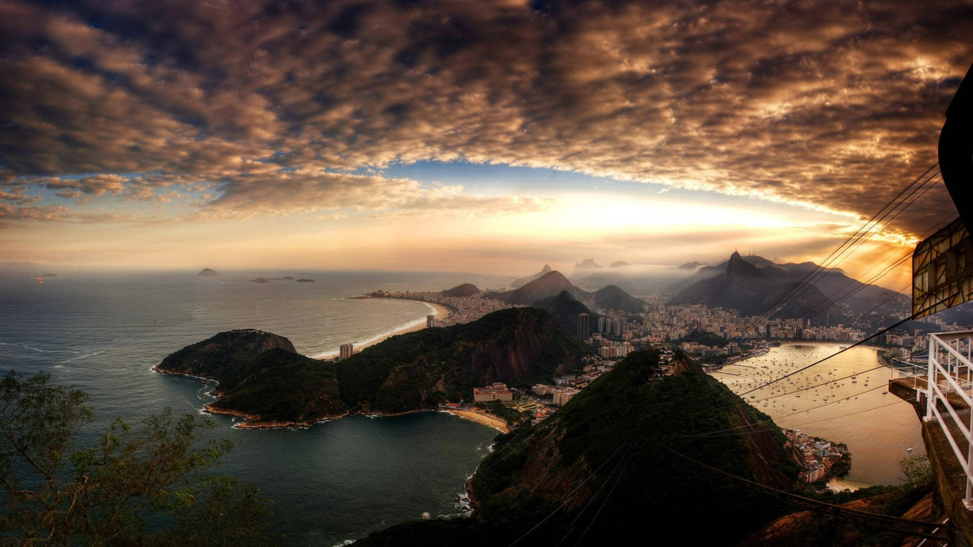 Rio De Janeiro Sugarloaf Cableway Sunset Background