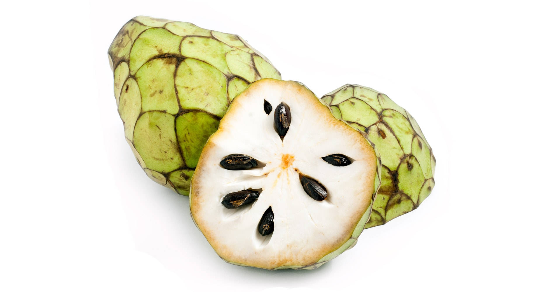 Ripe Cherimoya With Black Seeds Background