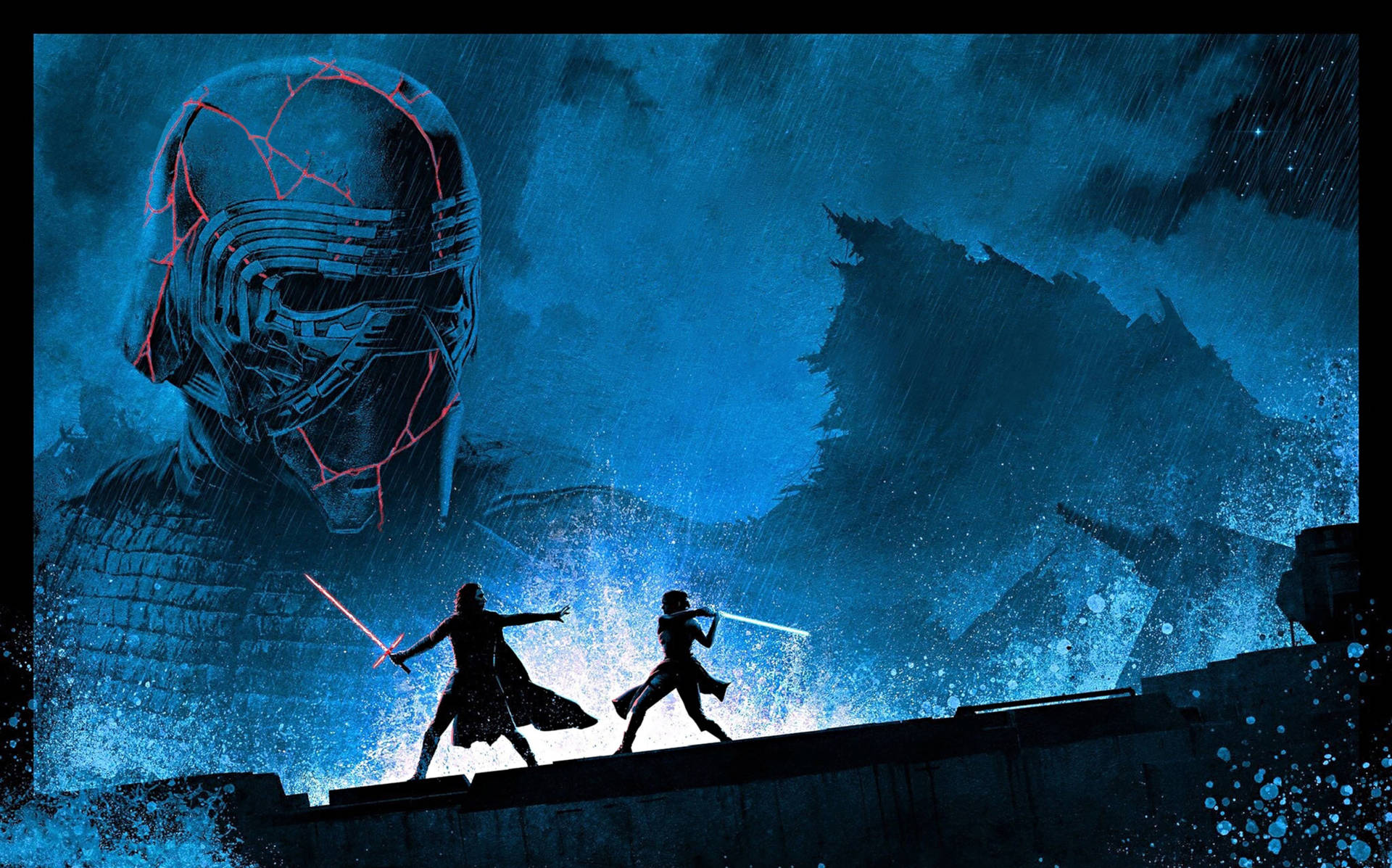 Rise Of Skywalker Bluish Fight Illustration Background
