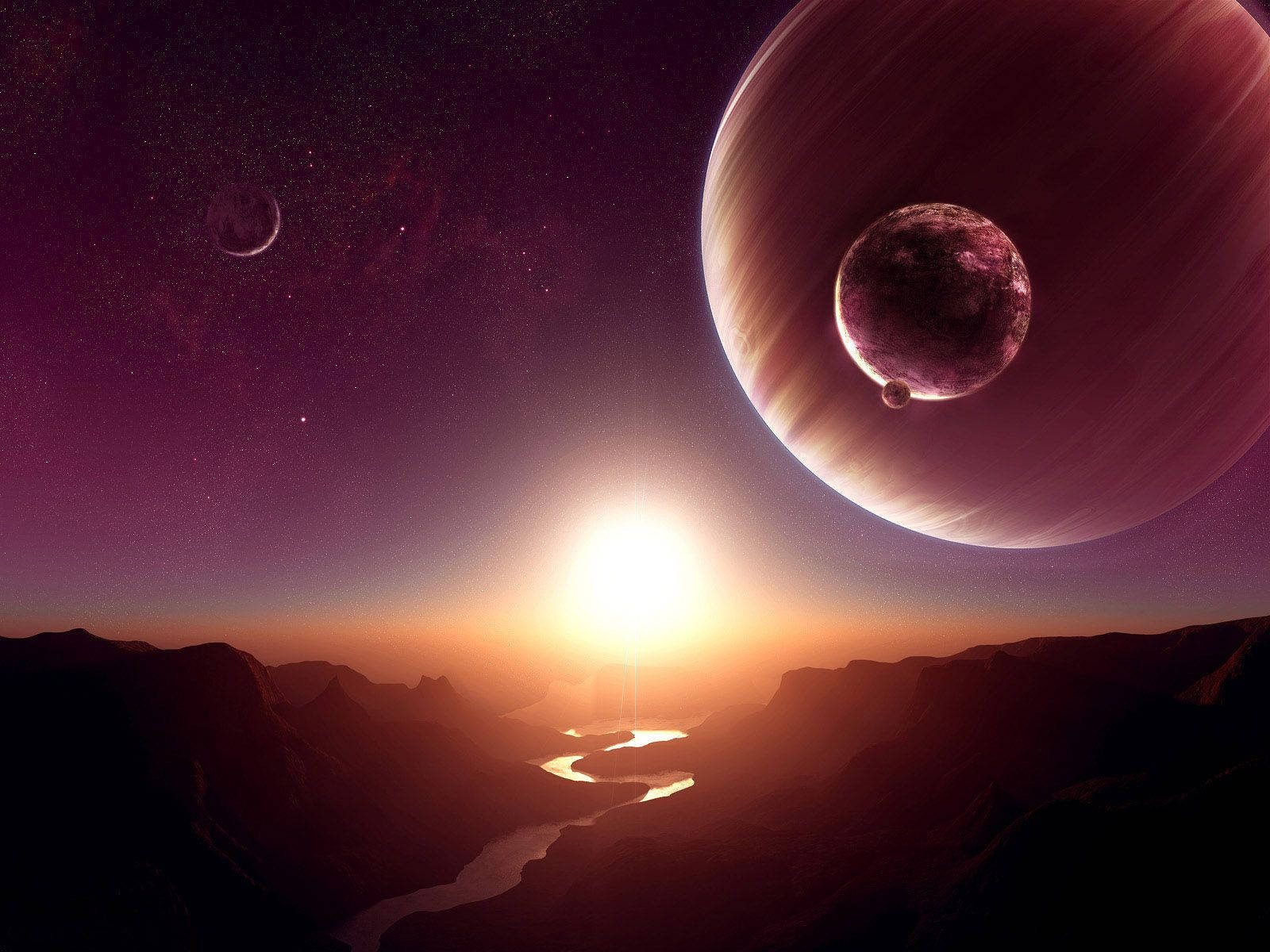 Rising Sun In Alien Planet Background