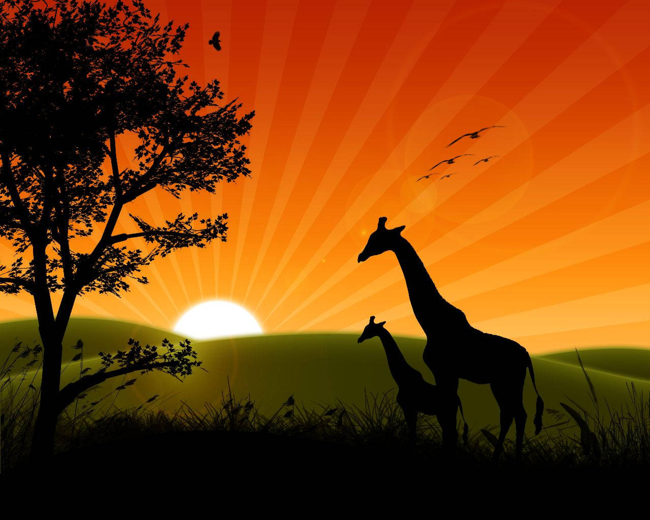 Rising Sun With Two Giraffes
