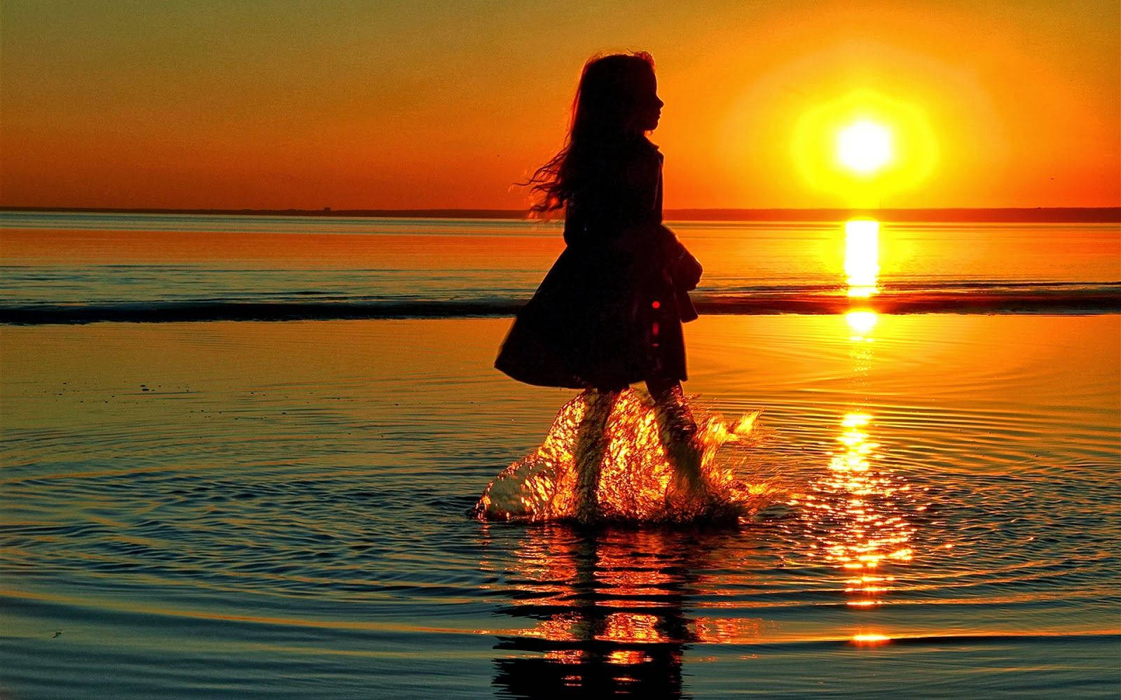 Rising Sun With Young Girl Background