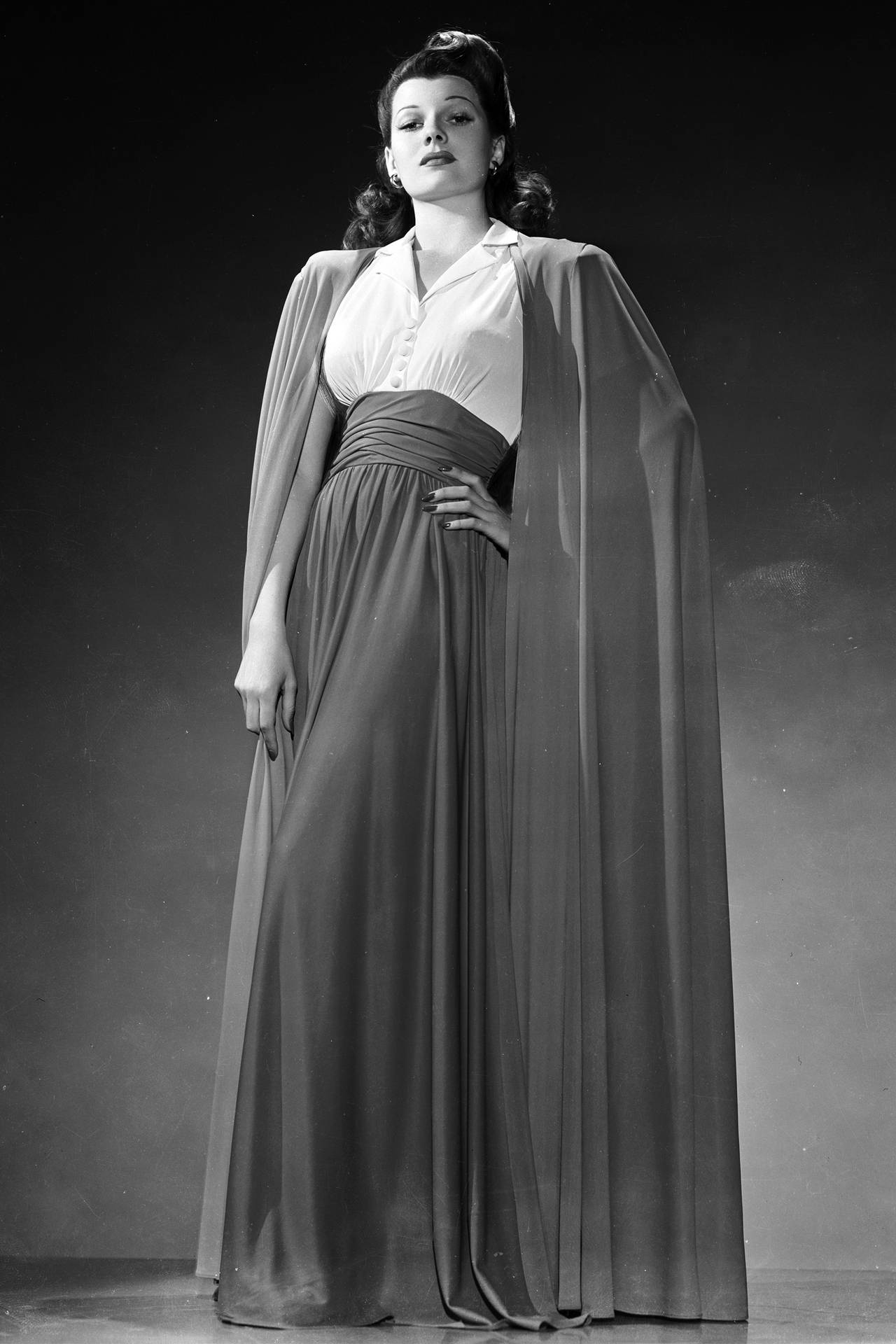 Rita Hayworth Shoulder Cape Dress Background