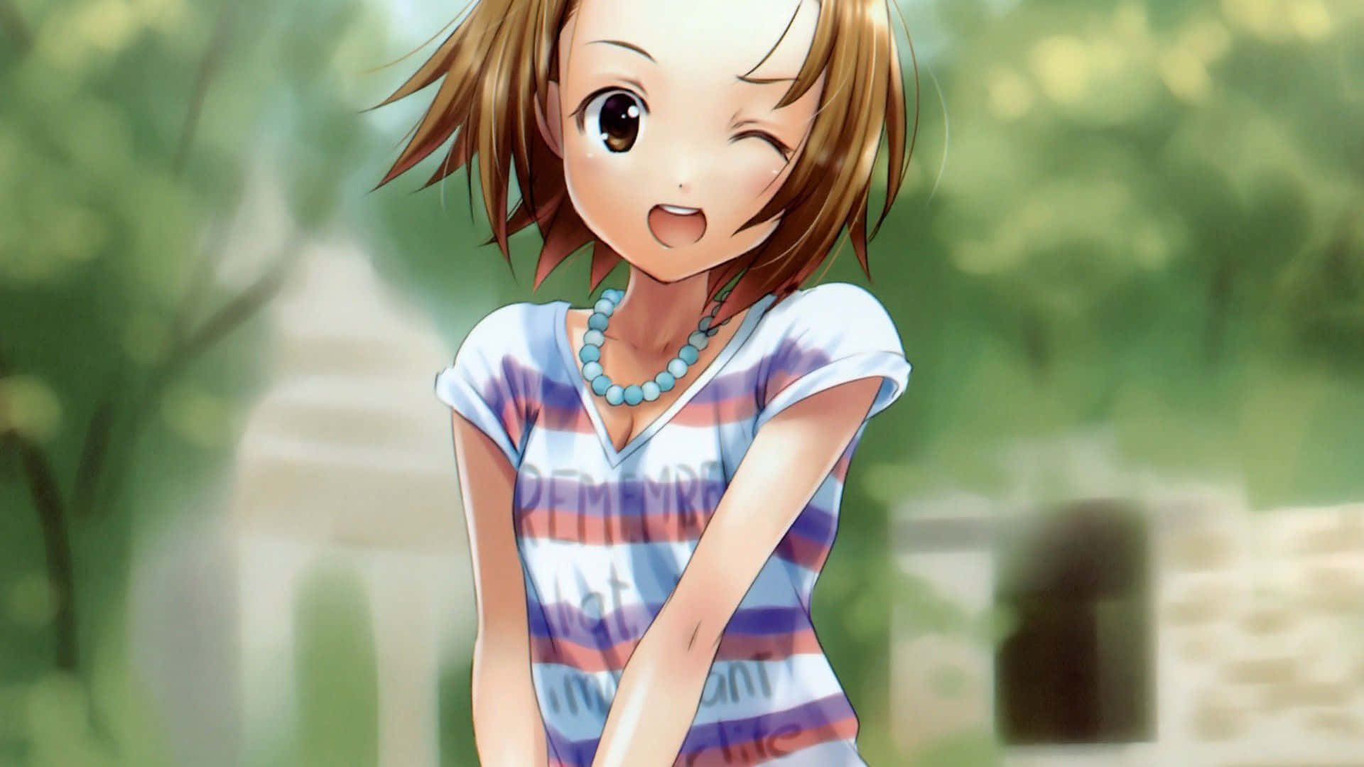 Ritsu Tainaka Winking Anime Cartoon Background