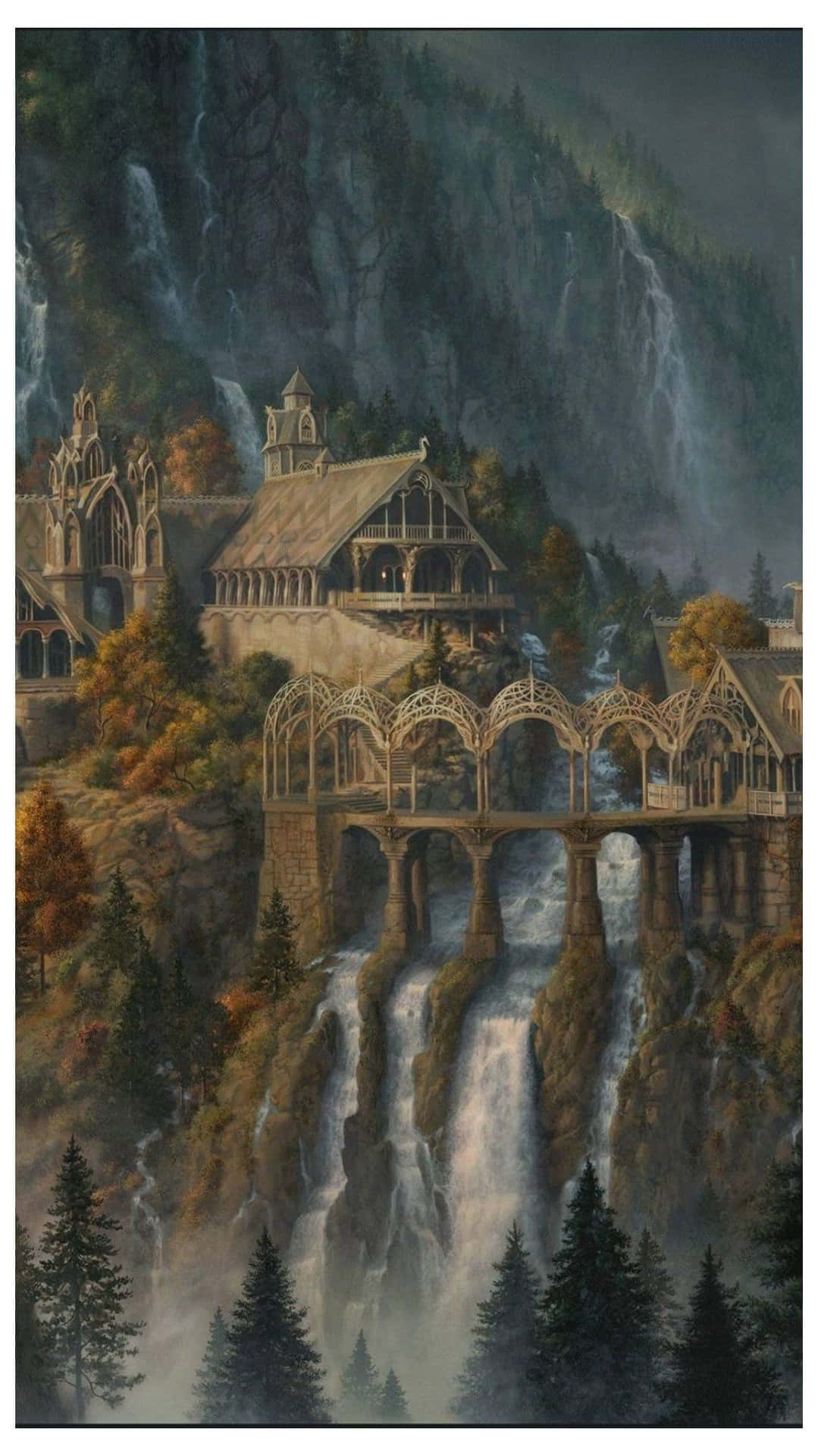 Rivendell Waterfall Fantasy Artwork Background