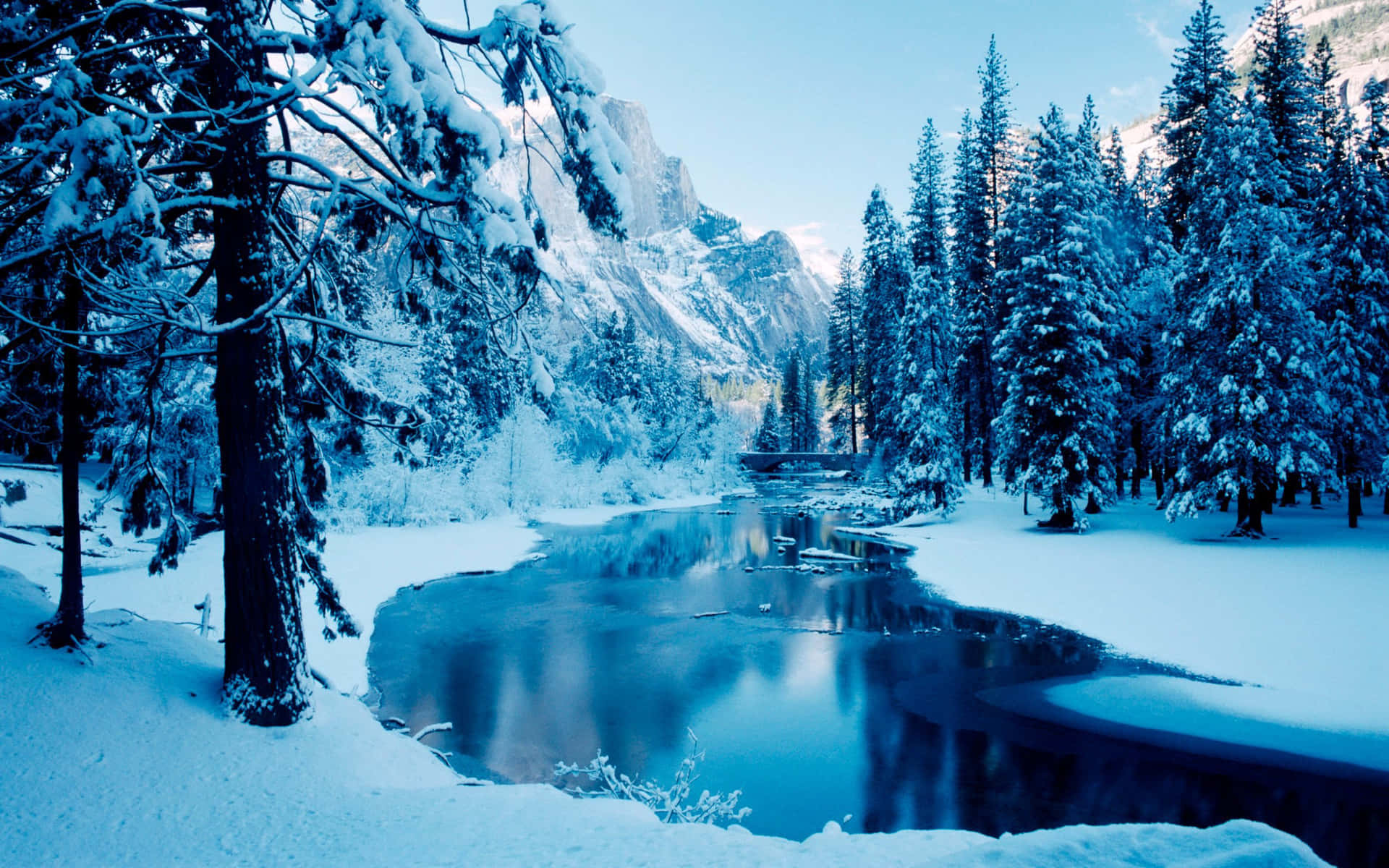 River And Mountain Winter Scenery Desktop Background