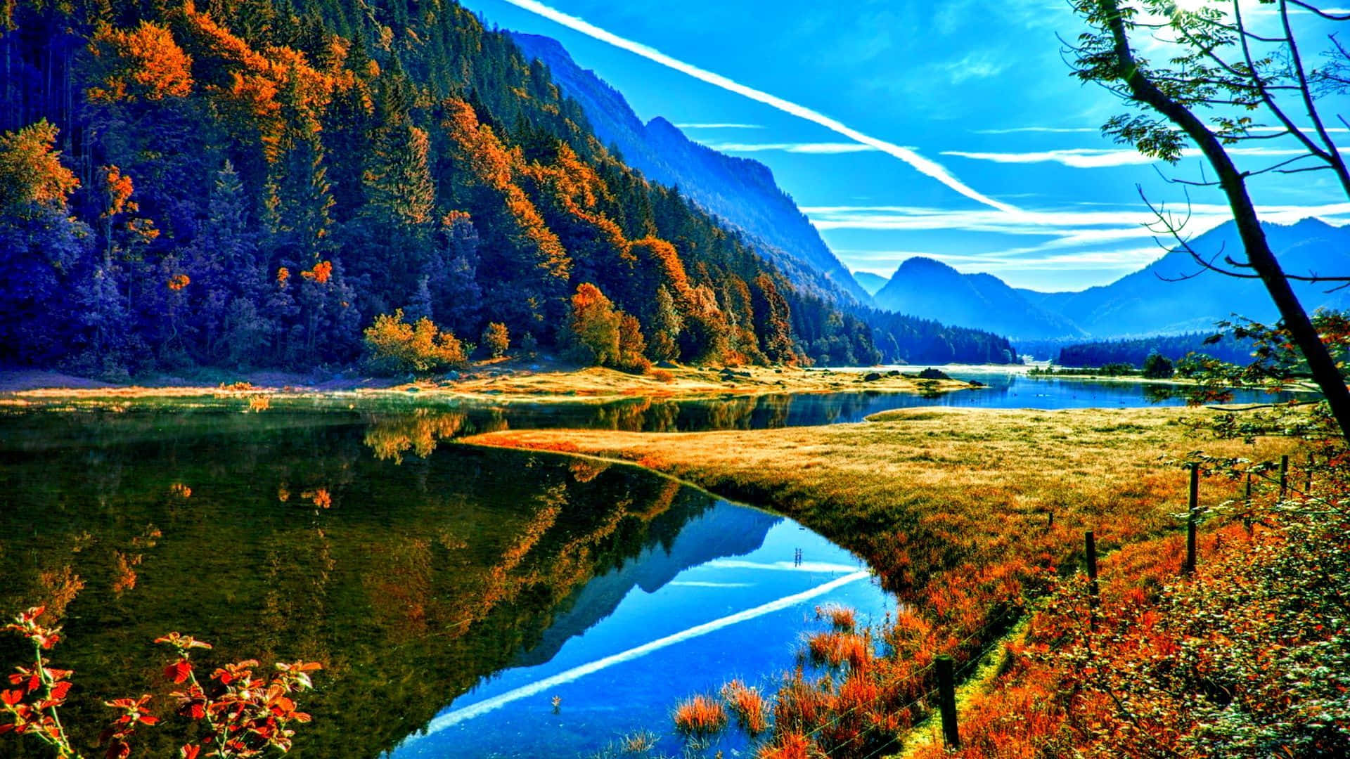 River Autumn Mountains Digital Art