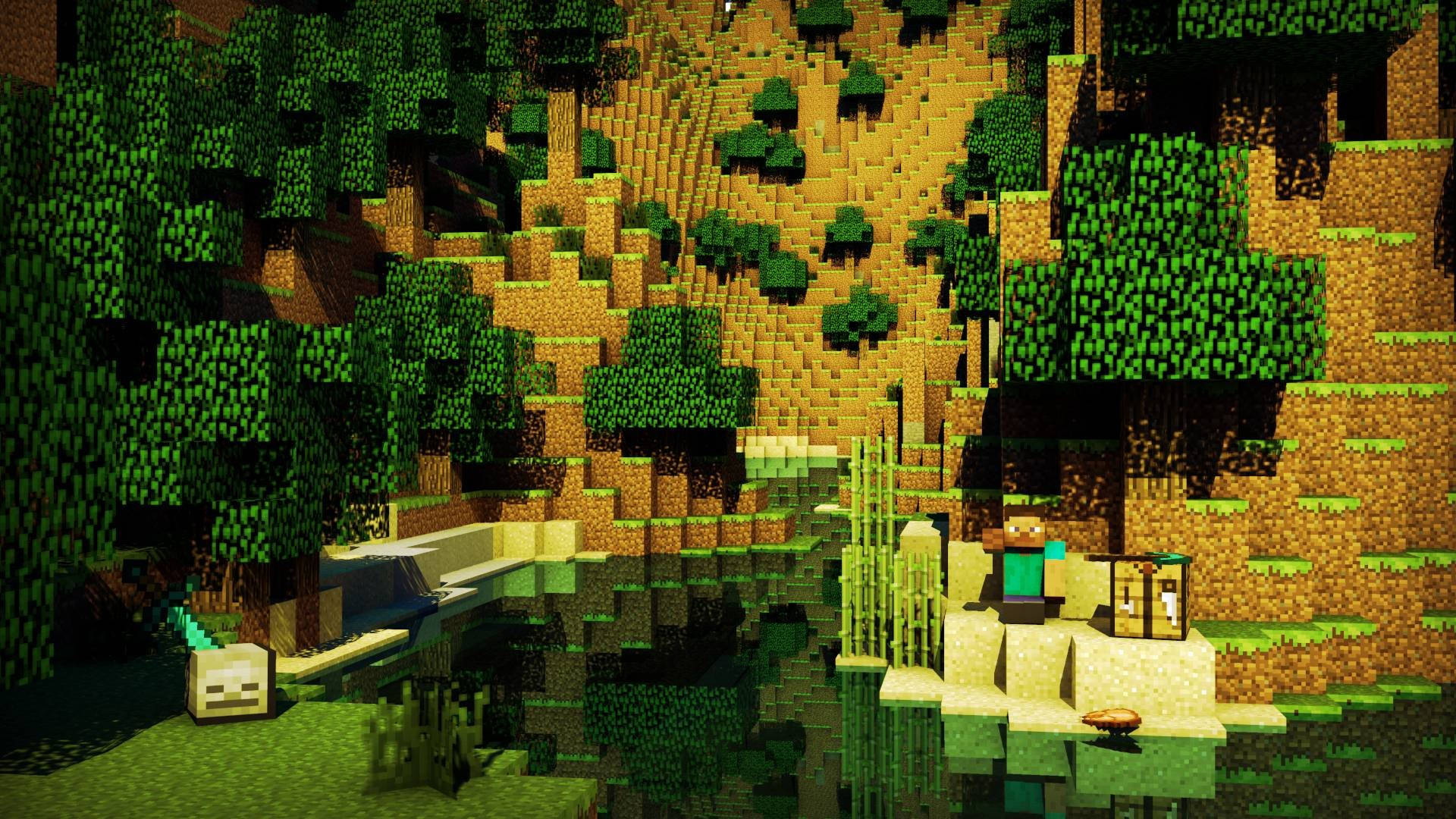River Bank And Skeleton Head Minecraft Hd Background