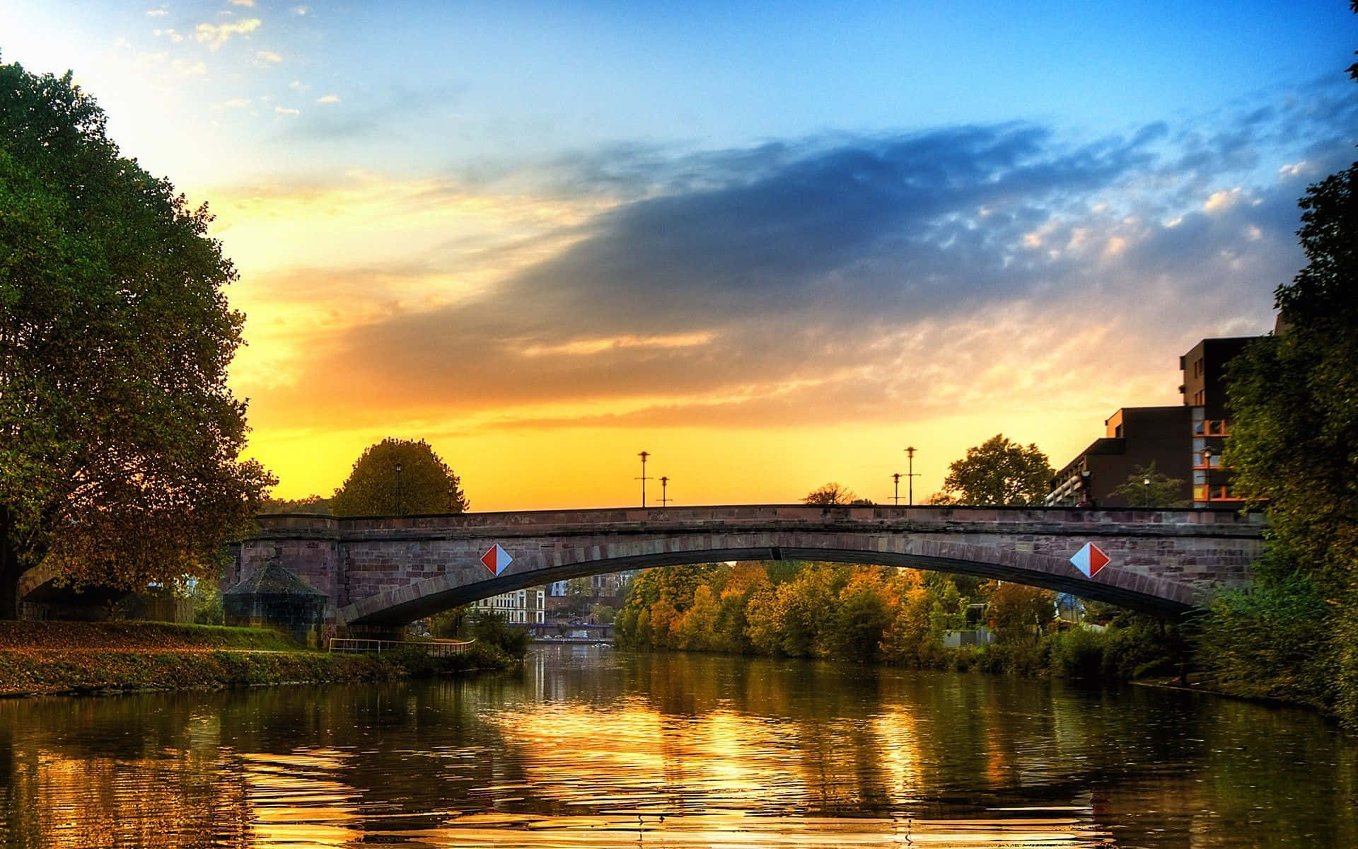 River Bridge Sunset Sky Country Scenes Background